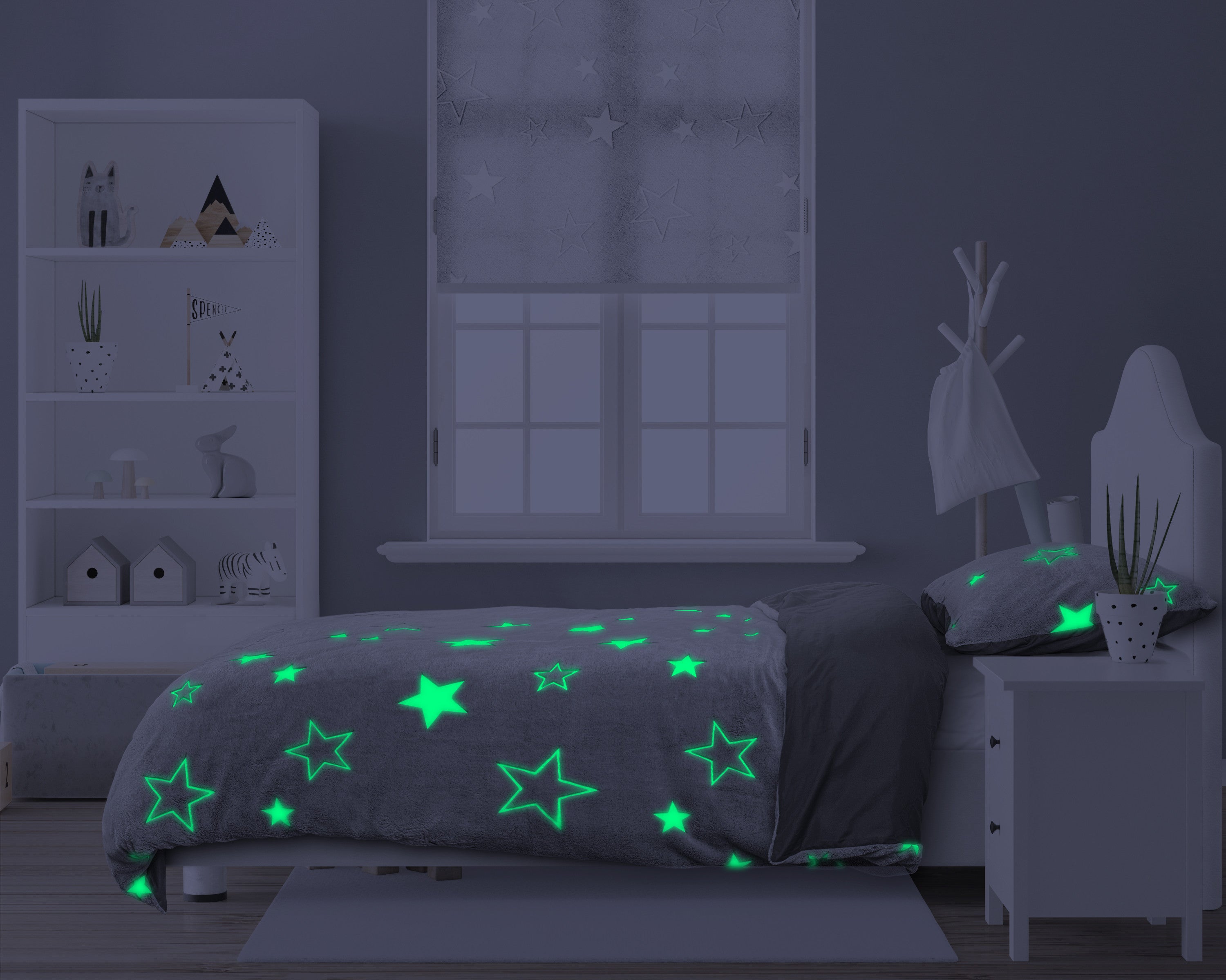 NordDream Kids Glow in the Dark Stars pussilakana 140x220 hohtava harmaa