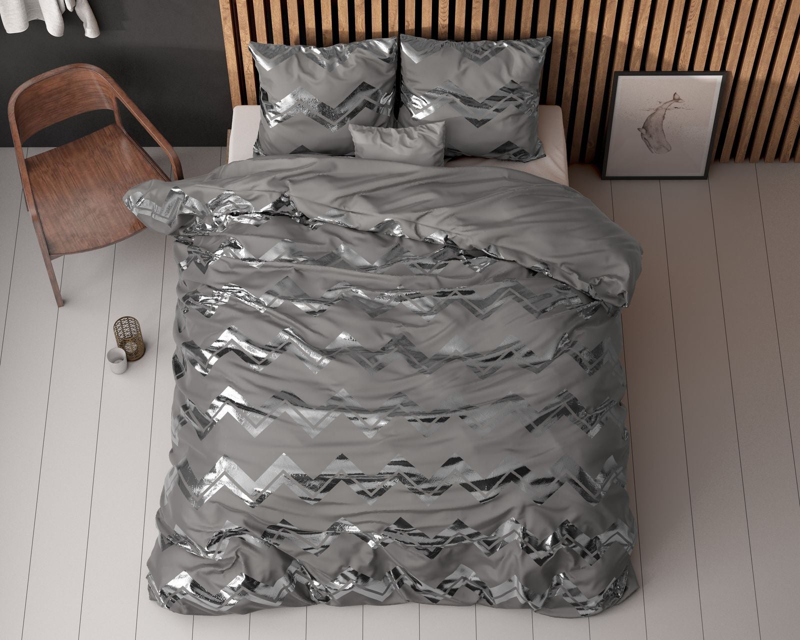 NordDream Glamour Wave harmaa pussilakanasetti 240x220 rypytön