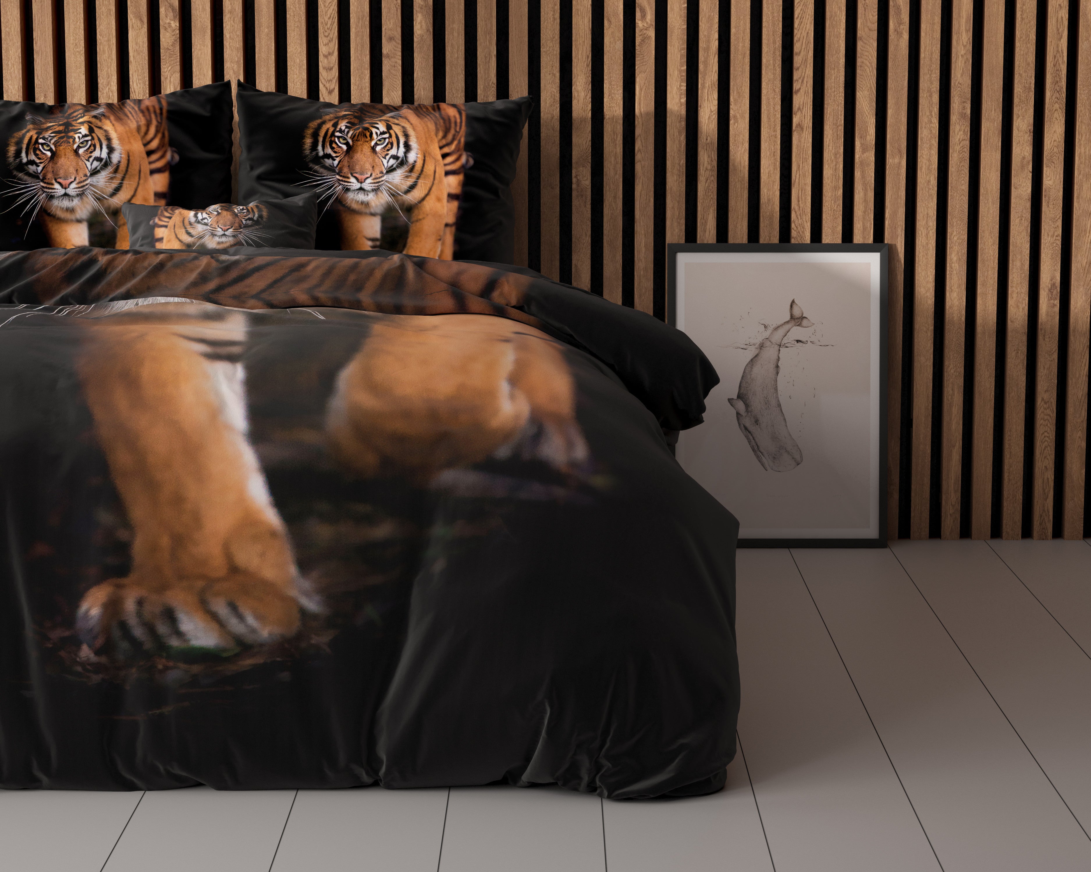 NordDream Essentials Tiger pussilakana Musta 140x200/220 kuviollinen