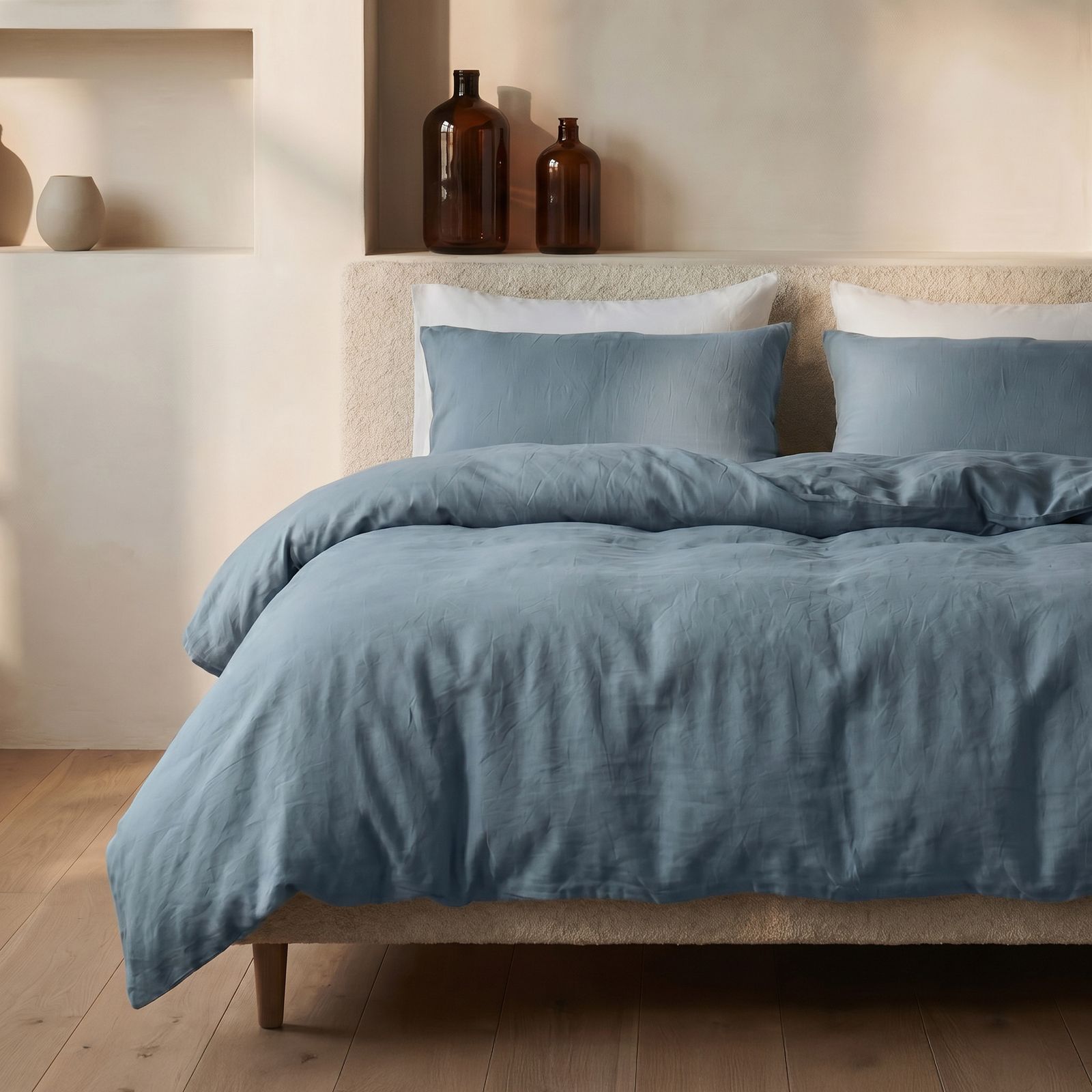 NordDream Stone Washed pussilakana 140x200/220 sininen