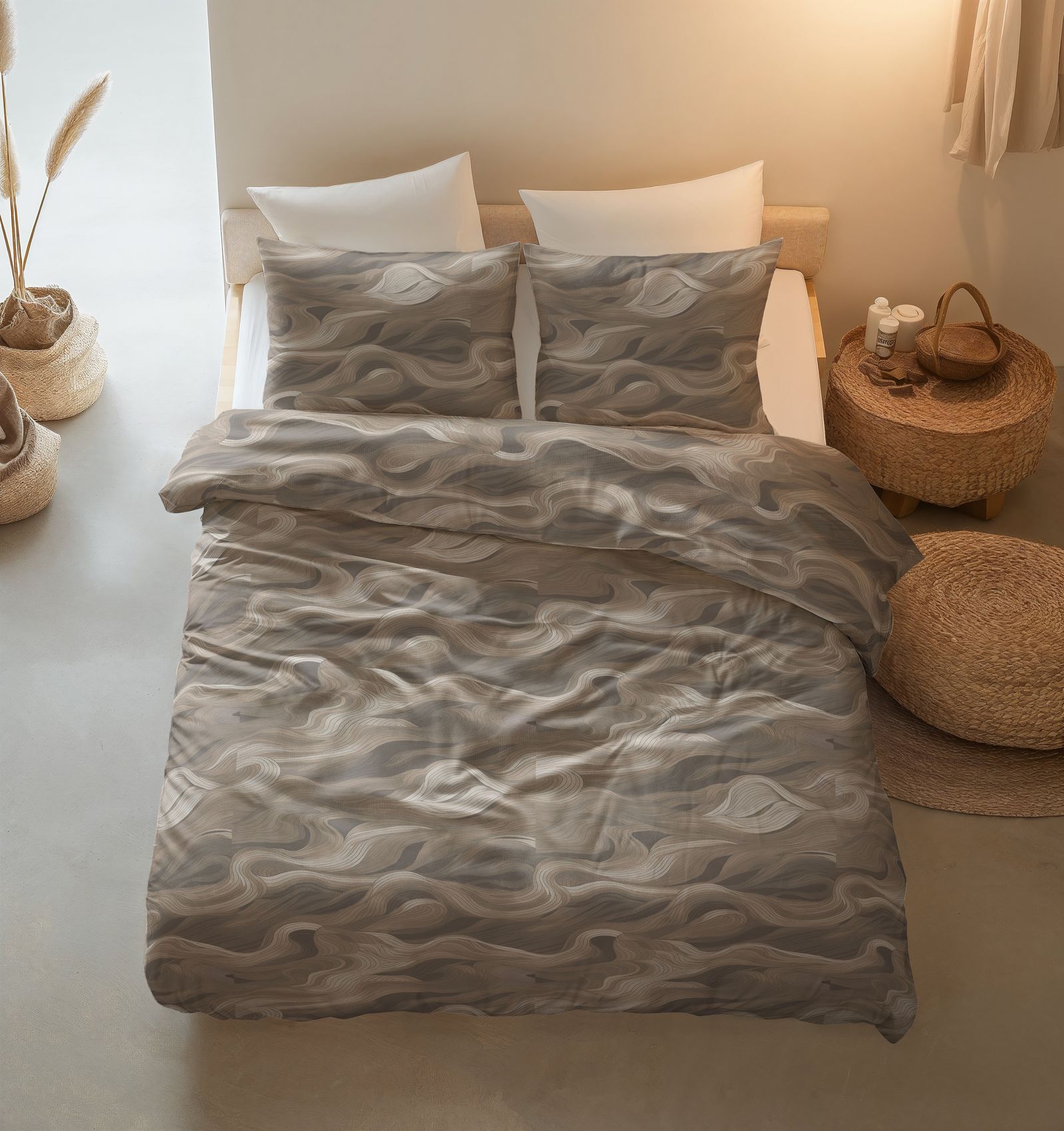 NordDream Pure Whirl Taupe pussilakana 200x220 puuvilla