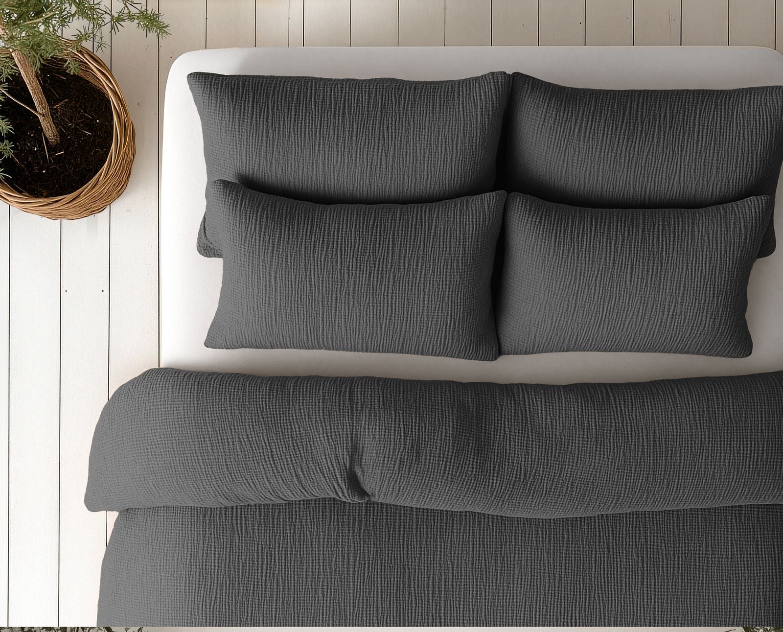 NordDream Lazy musliinipeitto antrasiitti 140x200 sis. tyynyliinat