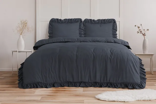 NordDream Fresh Ruffles pussilakana 200x200 antrasiitti kohokuvio