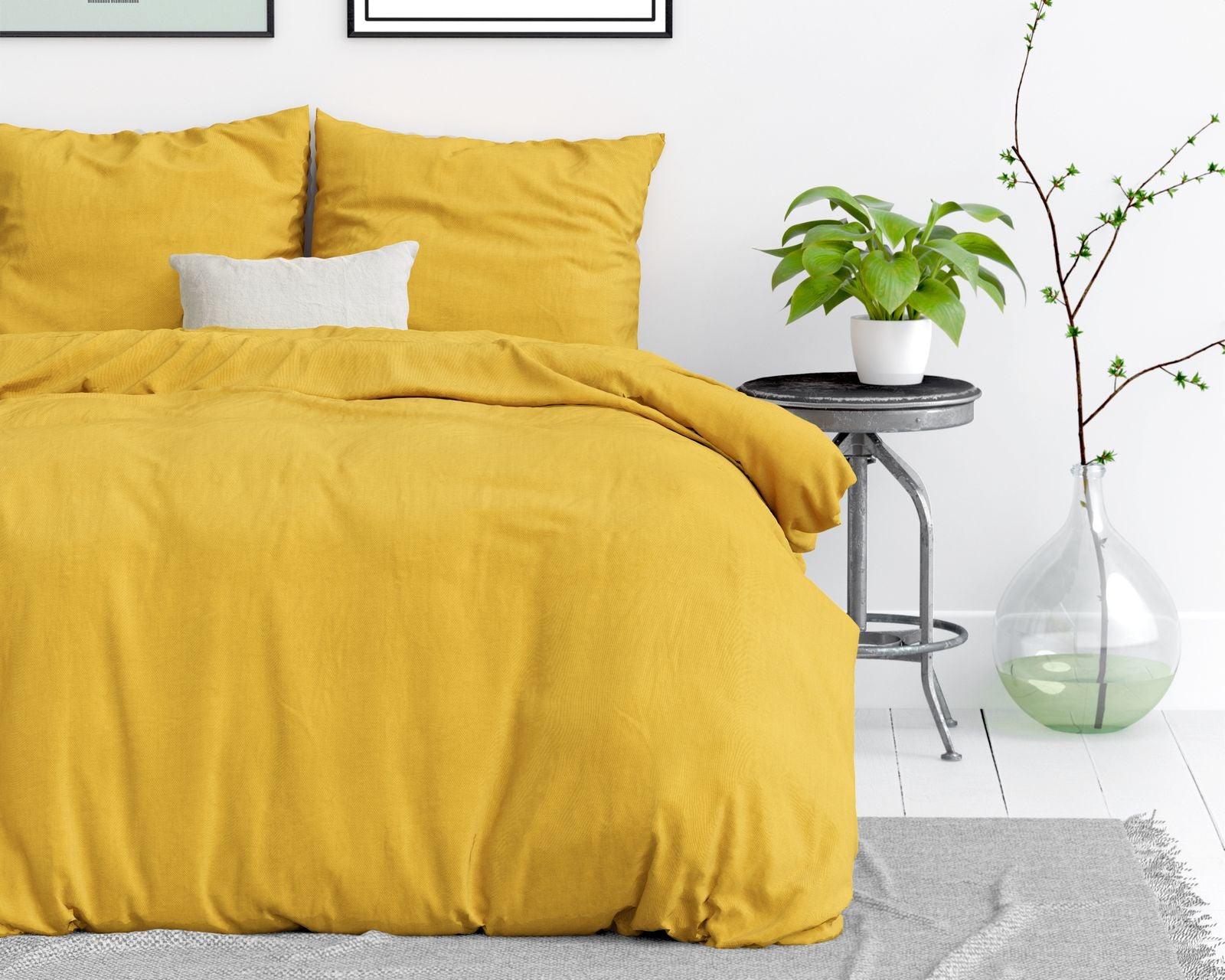 NordDream Stone Washed pussilakanasetti mustard 200x200 puuvilla