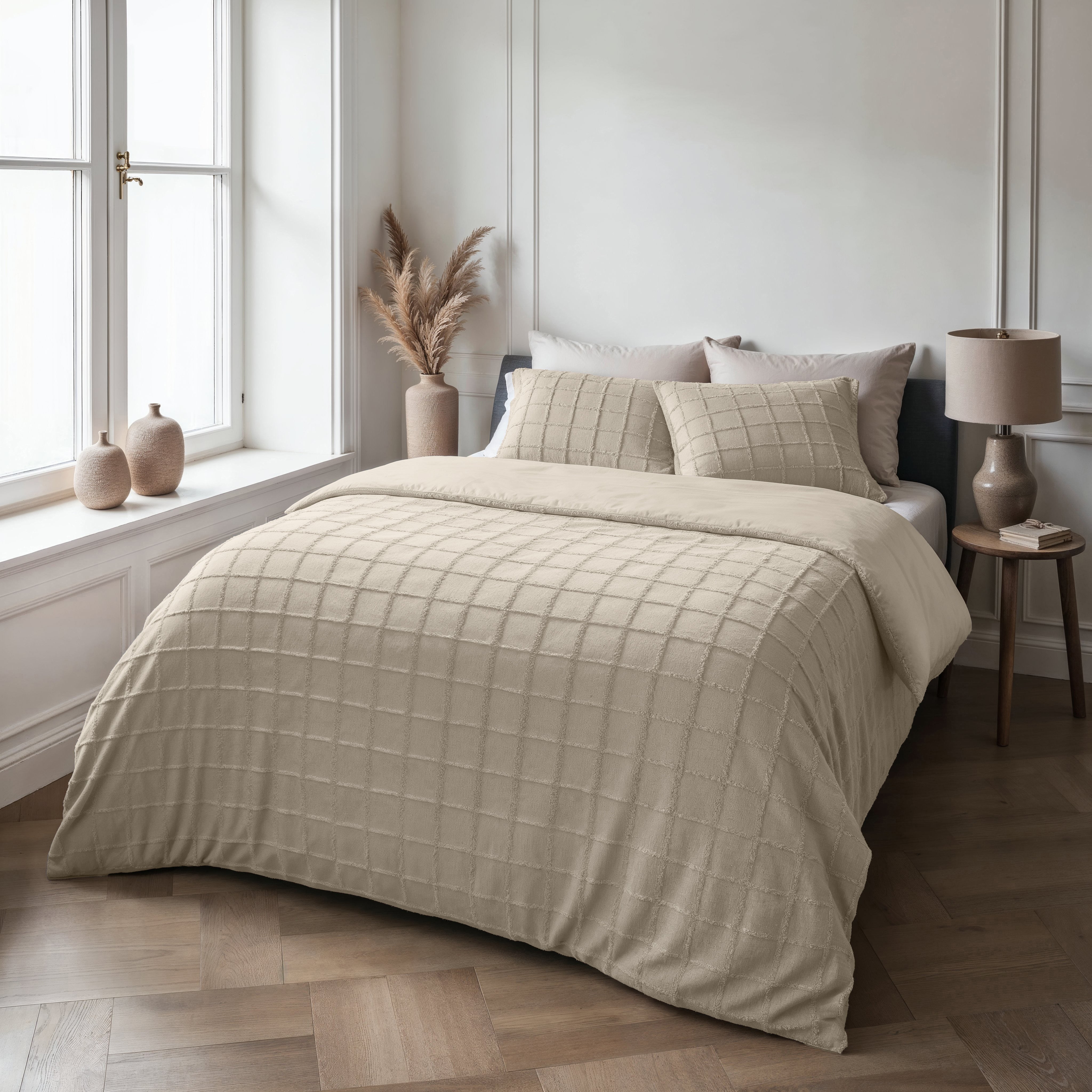 NordDream Teddy Faux Fur Check pussilakana beige 200x200/220cm