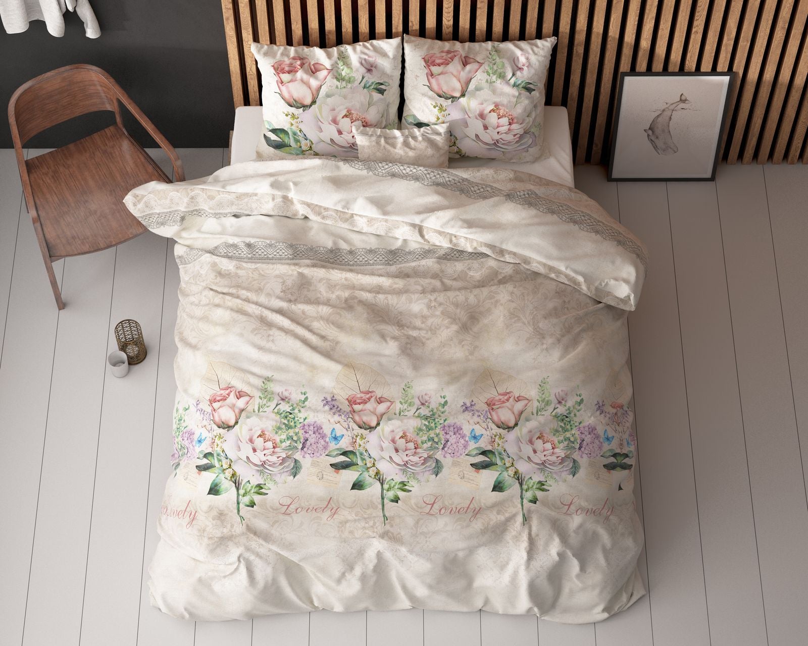 NordDream Elegance Lovely Flower Beige pussilakana 200x220 kaksipuolinen