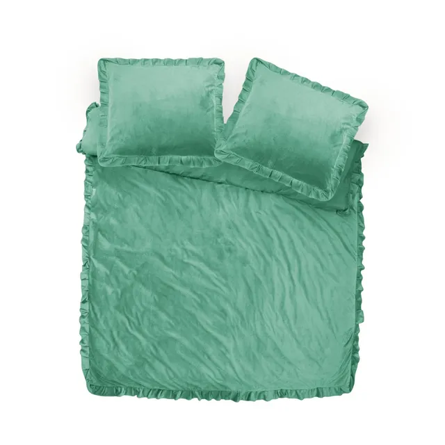 NordDream Velvet Ruffles pussilakana 200x220 vihreä sametti