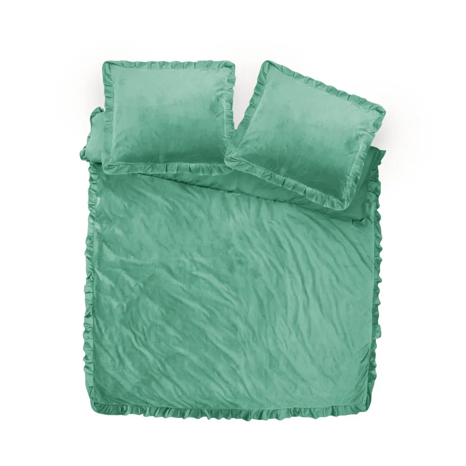 NordDream Velvet Ruffles pussilakana 200x220 vihreä sametti
