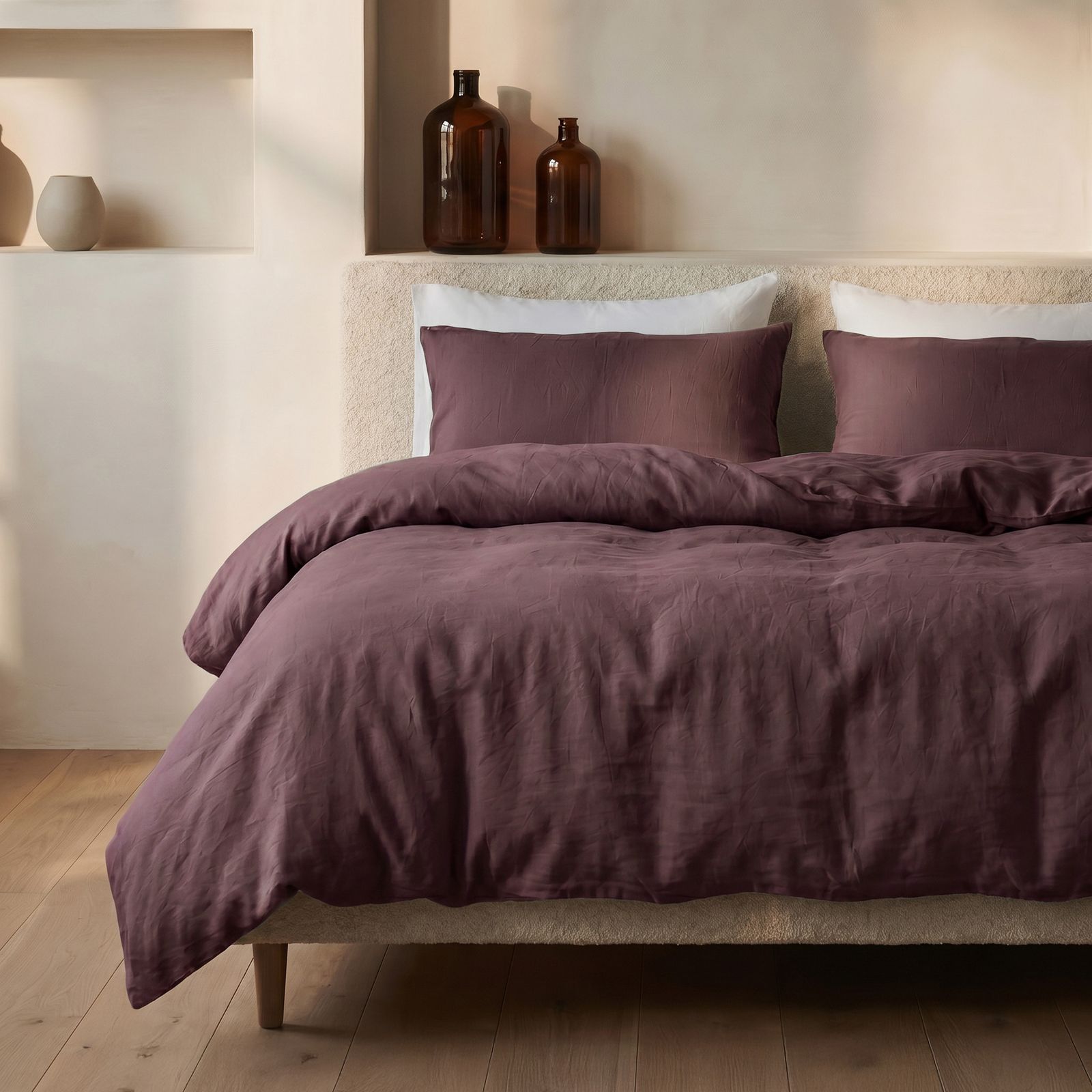 NordDream Stone Washed pussilakana 140x200/220 viininpunainen