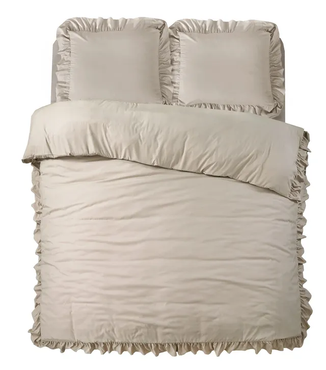 NordDream Fresh Ruffles taupe pussilakanasetti 240x200 silitysvapaa