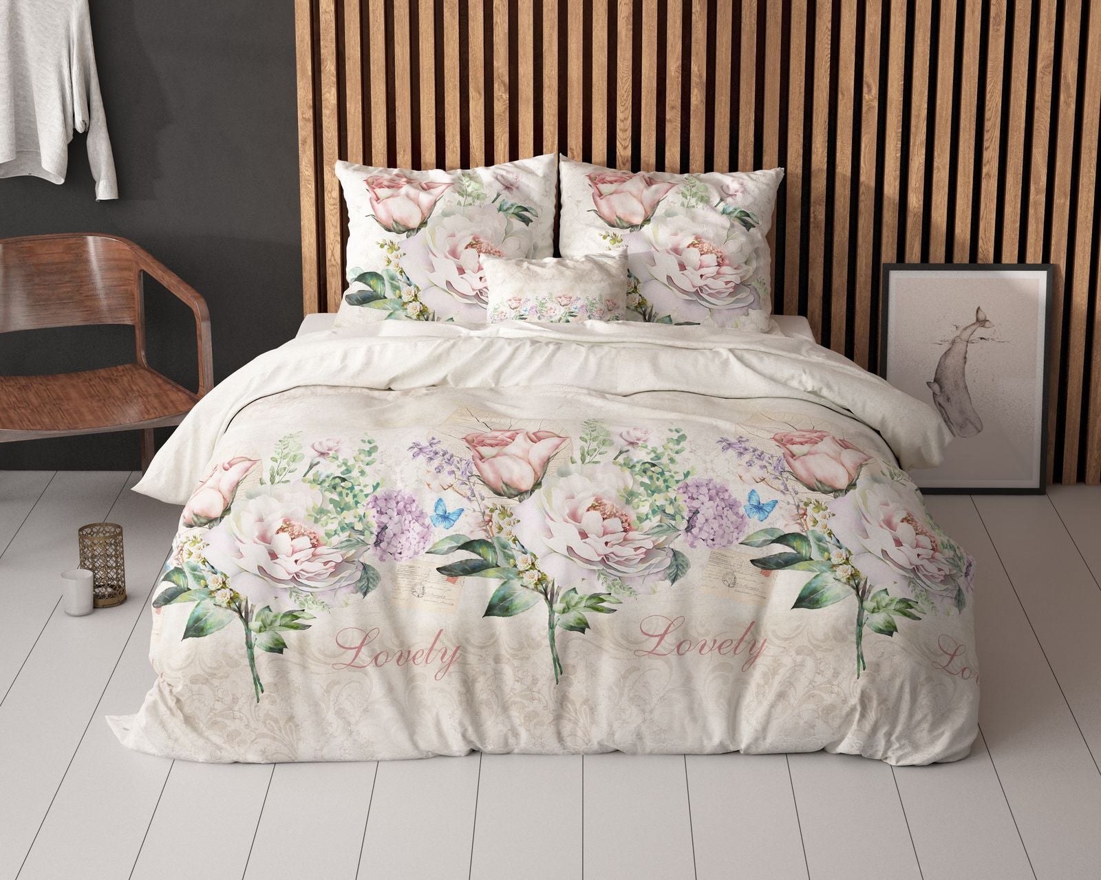 NordDream Elegance Lovely Flower Beige pussilakana 200x220 kaksipuolinen
