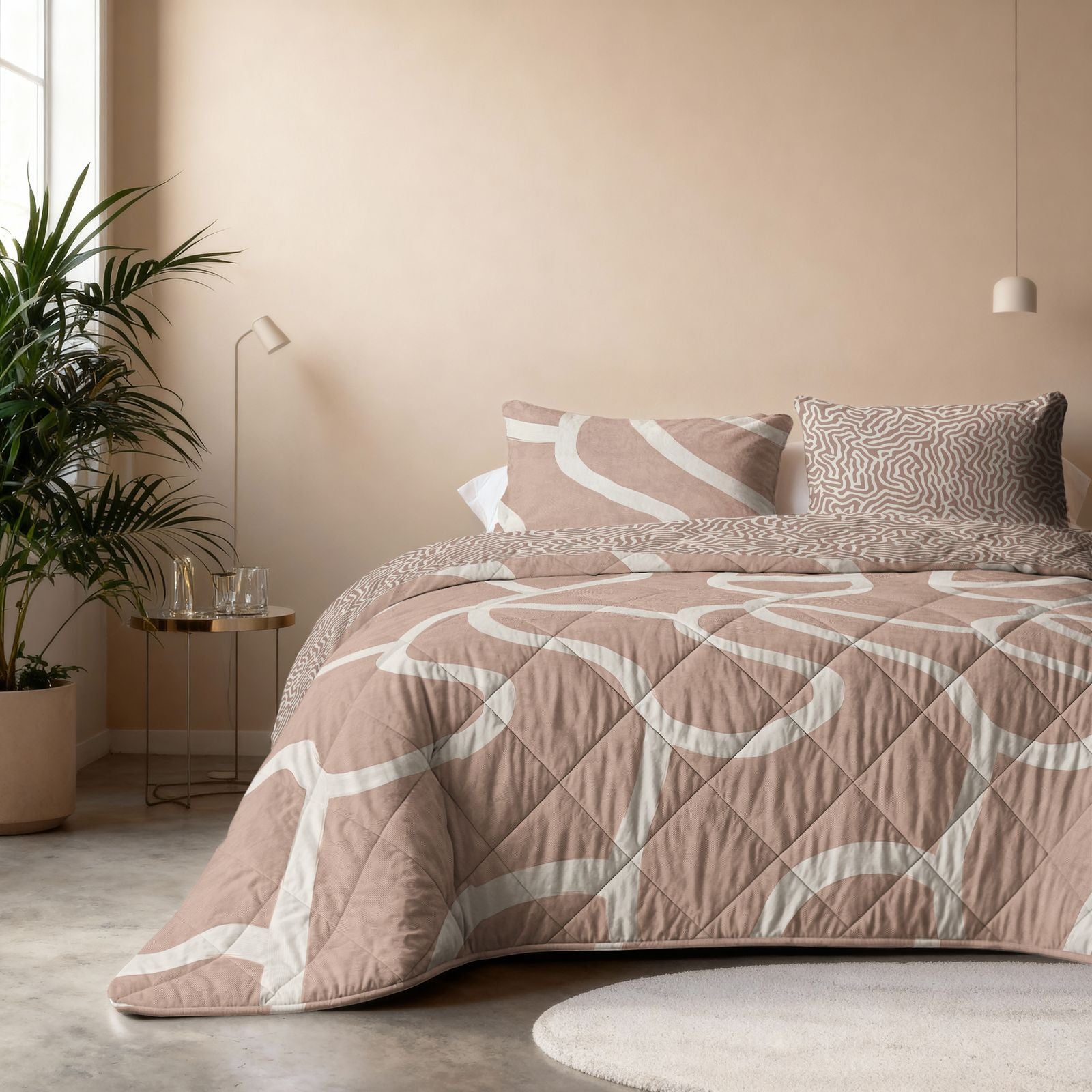 NordDream Lazy pussilakanaton peitto Shapes hiekka 240x220 cm