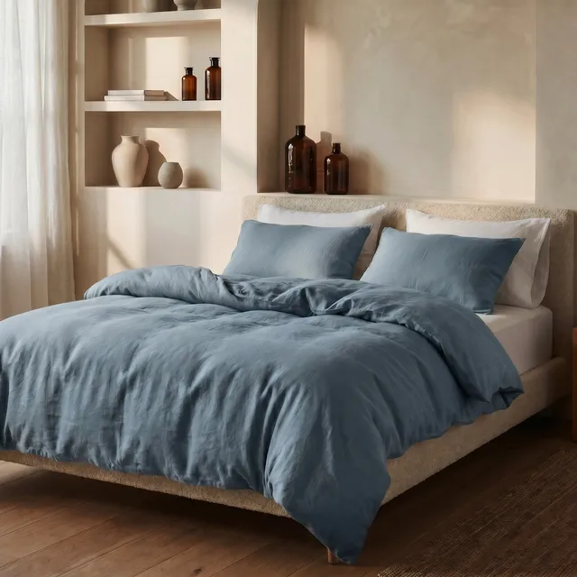 NordDream Stone Washed pussilakana 140x200/220 sininen