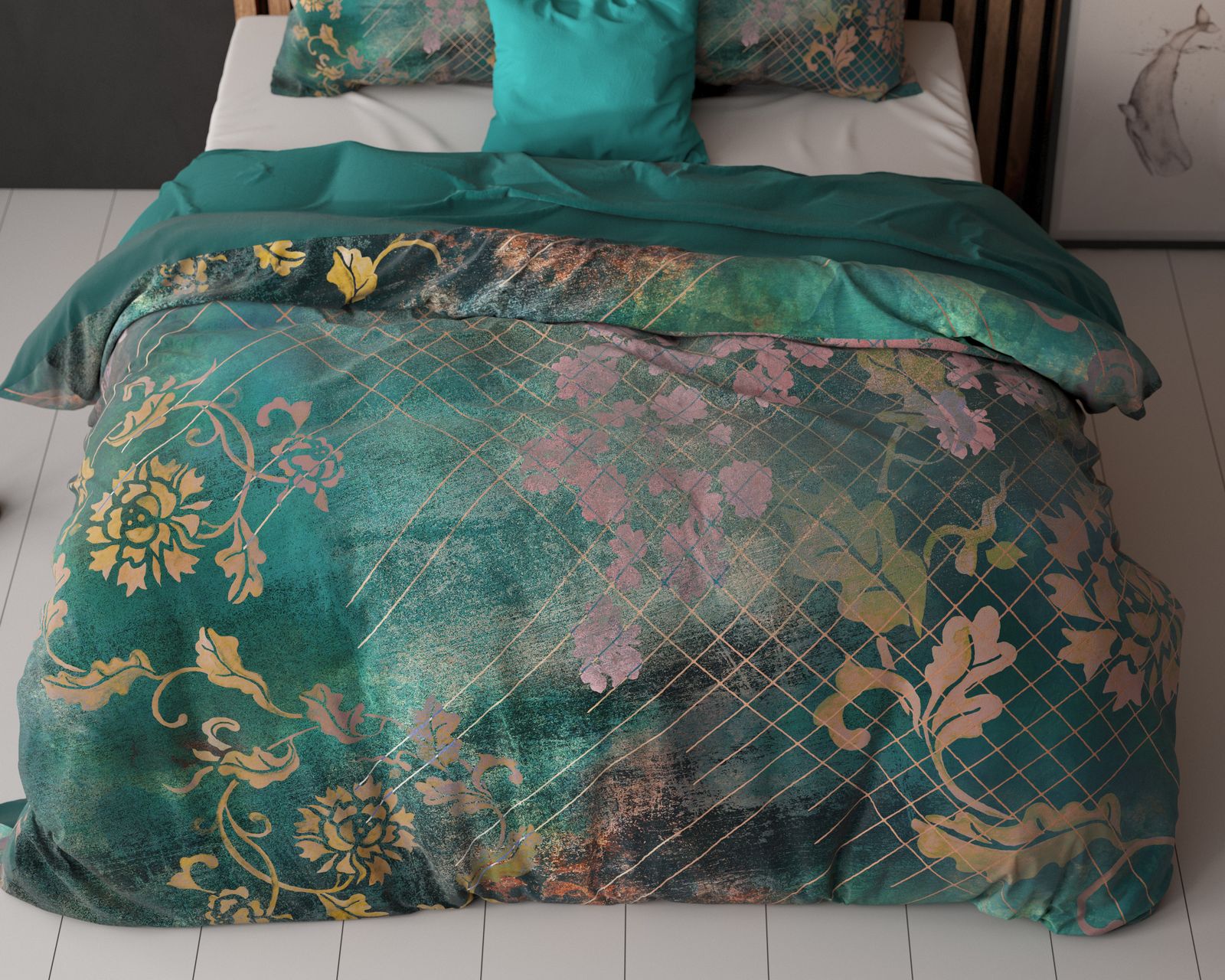 NordDream Raddison Flower pussilakana vihreä 140x200 kukka