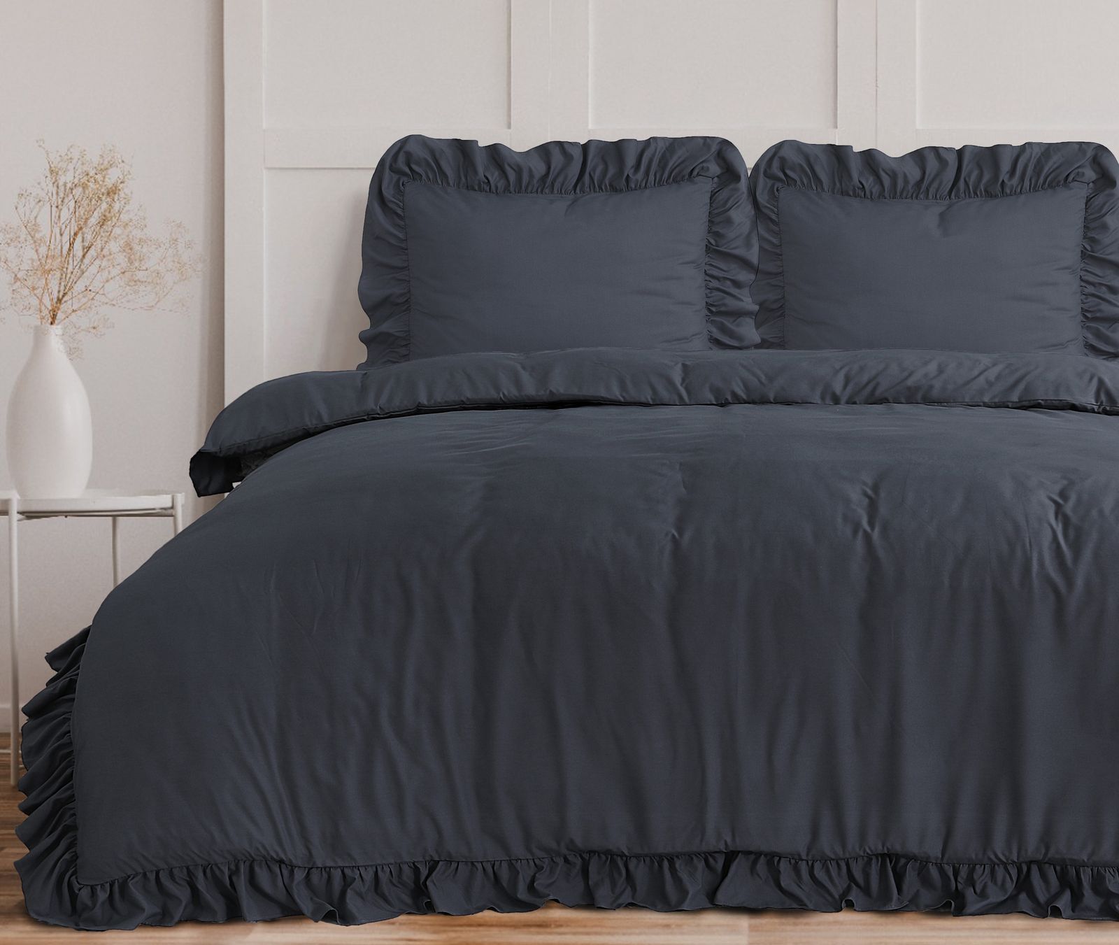 NordDream Fresh Ruffles pussilakana 200x200 antrasiitti kohokuvio