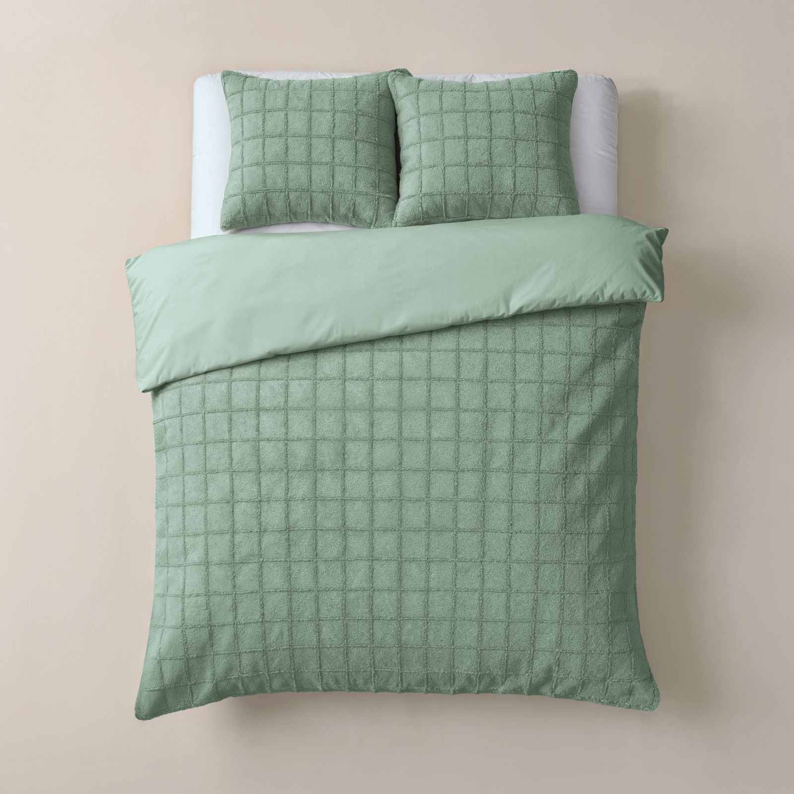 NordDream Teddy Faux Fur Check pussilakana 140x200/220 tummanvihreä