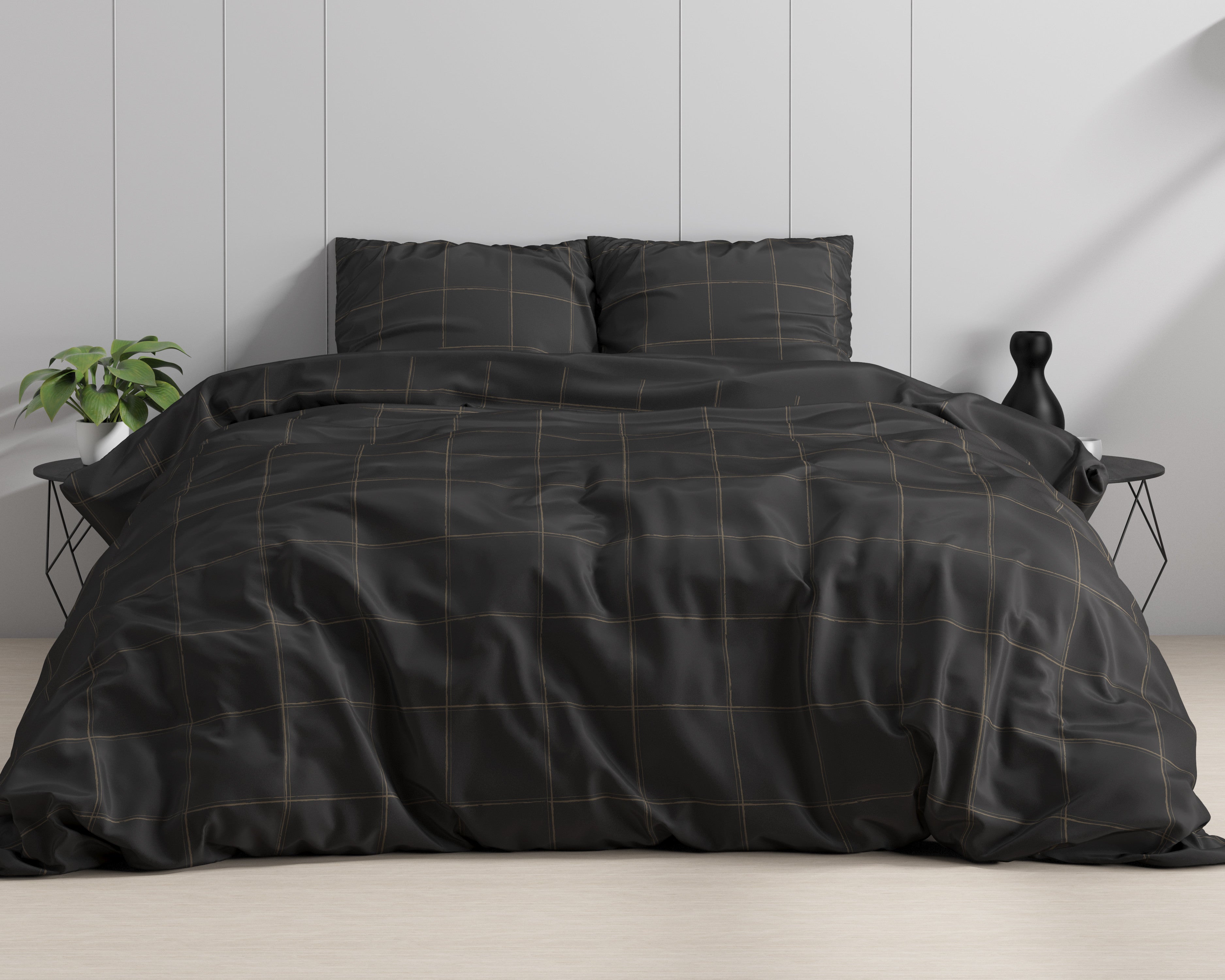 NordDream Satijn Deep Check pussilakana 140x220 harmaa ruutu