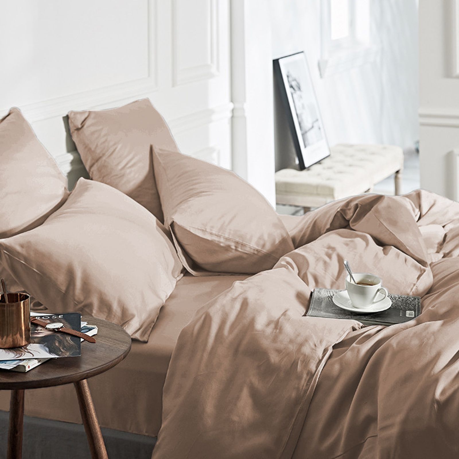 NordDream Bamboo pussilakana 140x200/220 taupe silkkinen