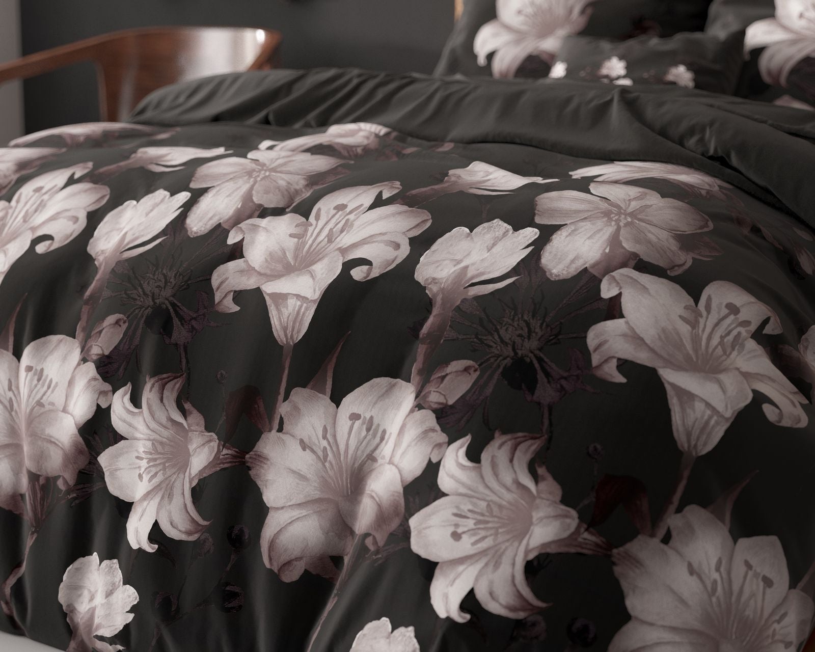 NordDream Elegance Dark Flower pussilakana 140x220 musta