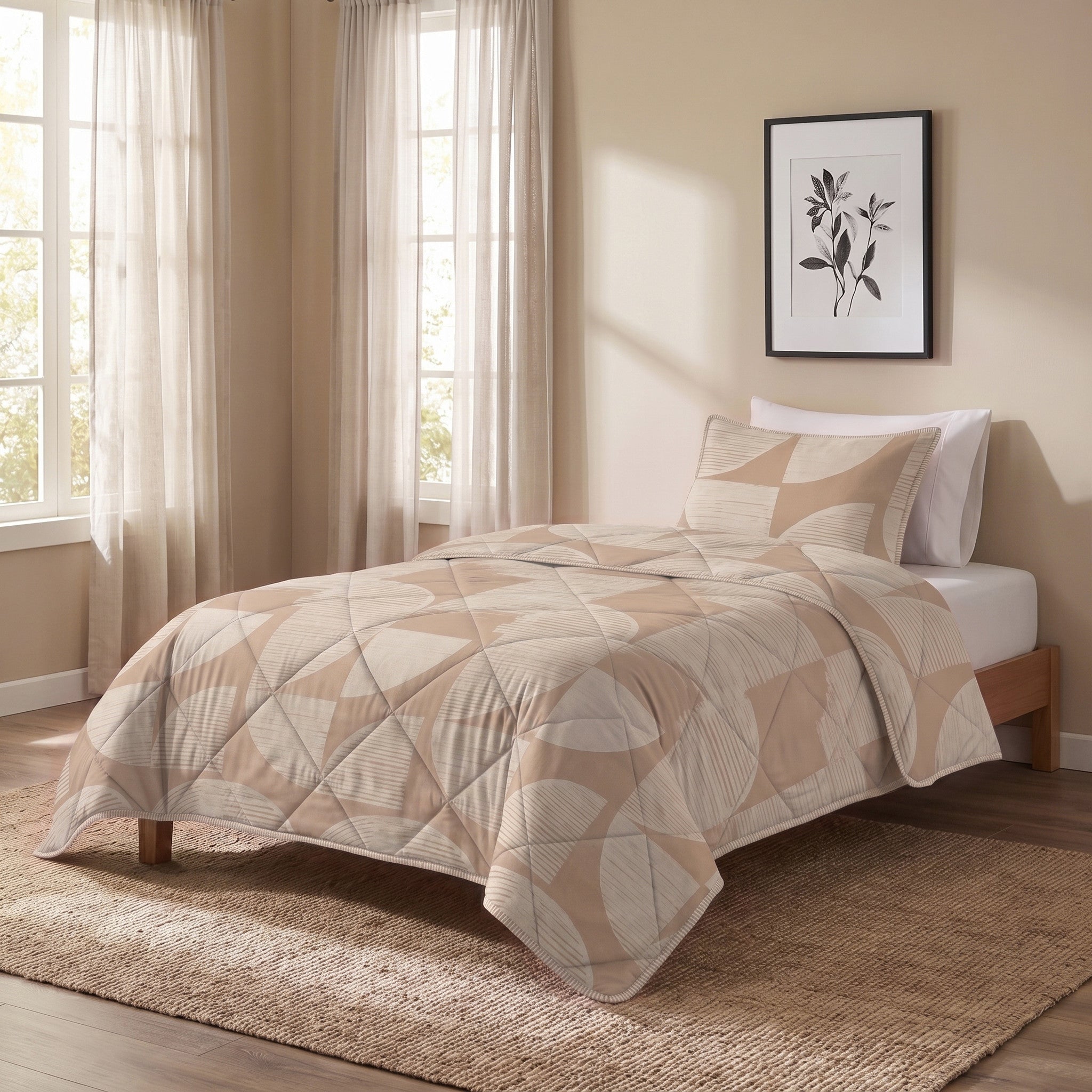 NordDream Lazy Modern Geo peitto 200x220 hiekka mikrokuitu