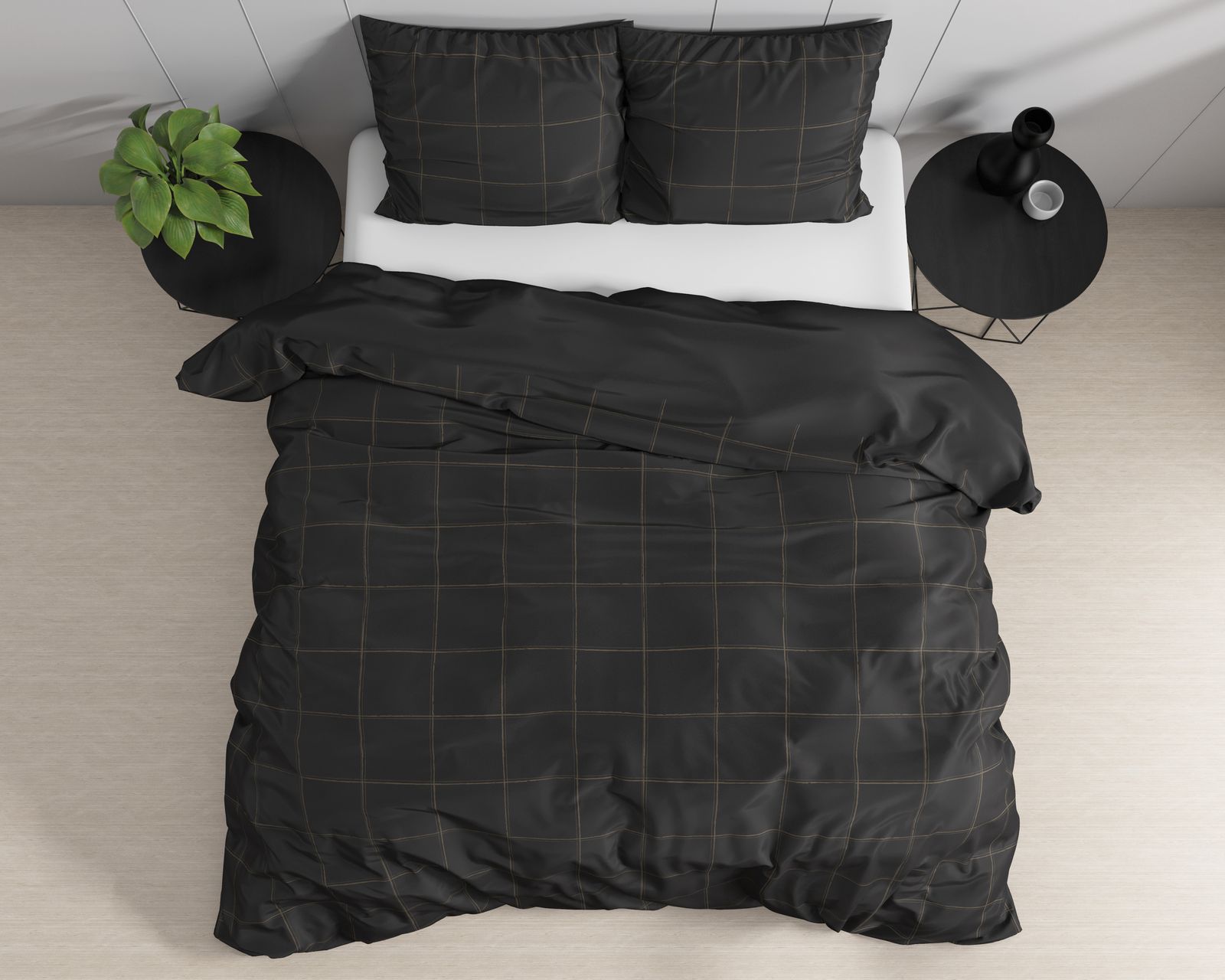 NordDream Satijn Deep Check pussilakana 140x220 harmaa ruutu