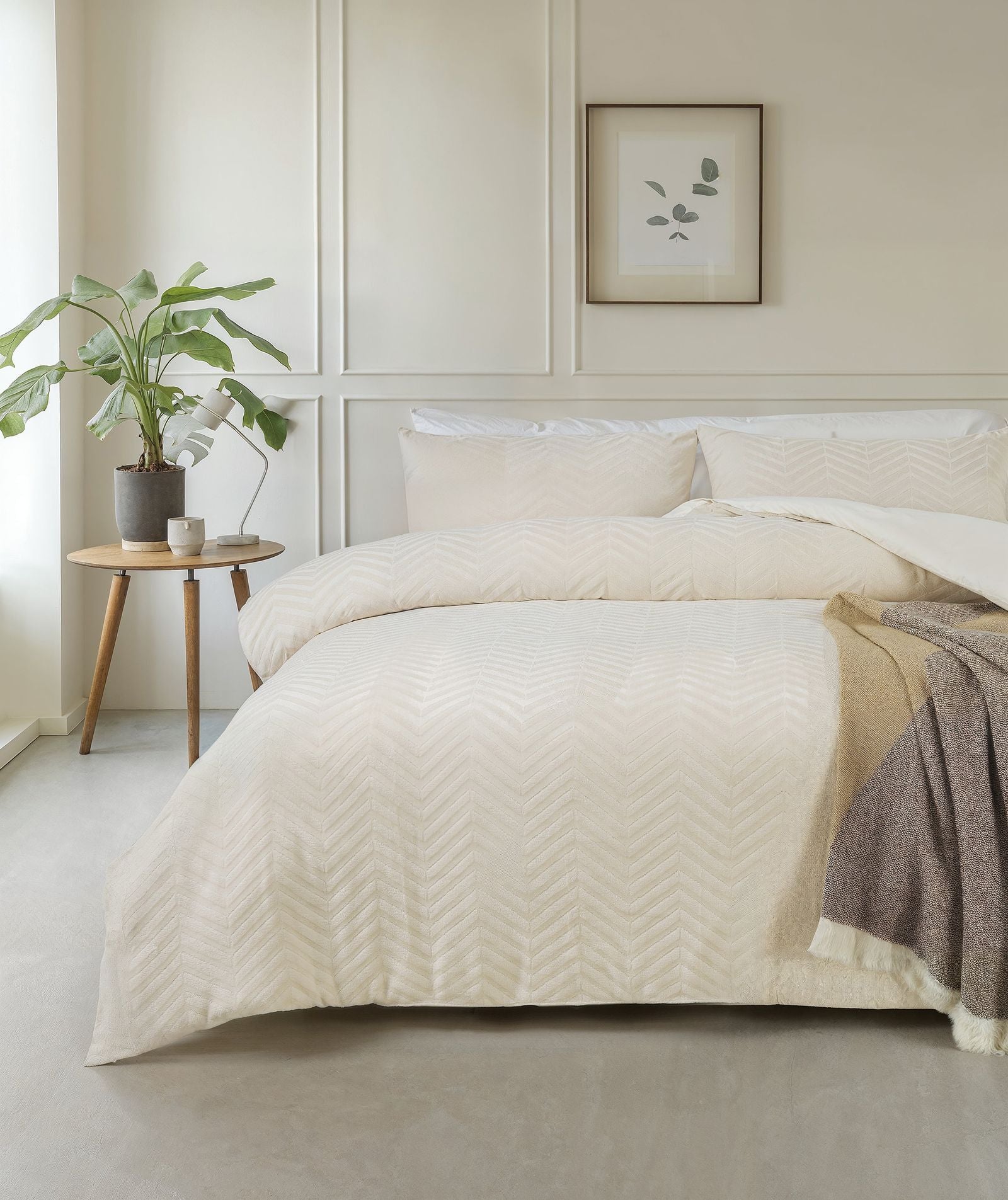 NordDream Teddy Chevron pussilakana 240x200 kerma lämmin