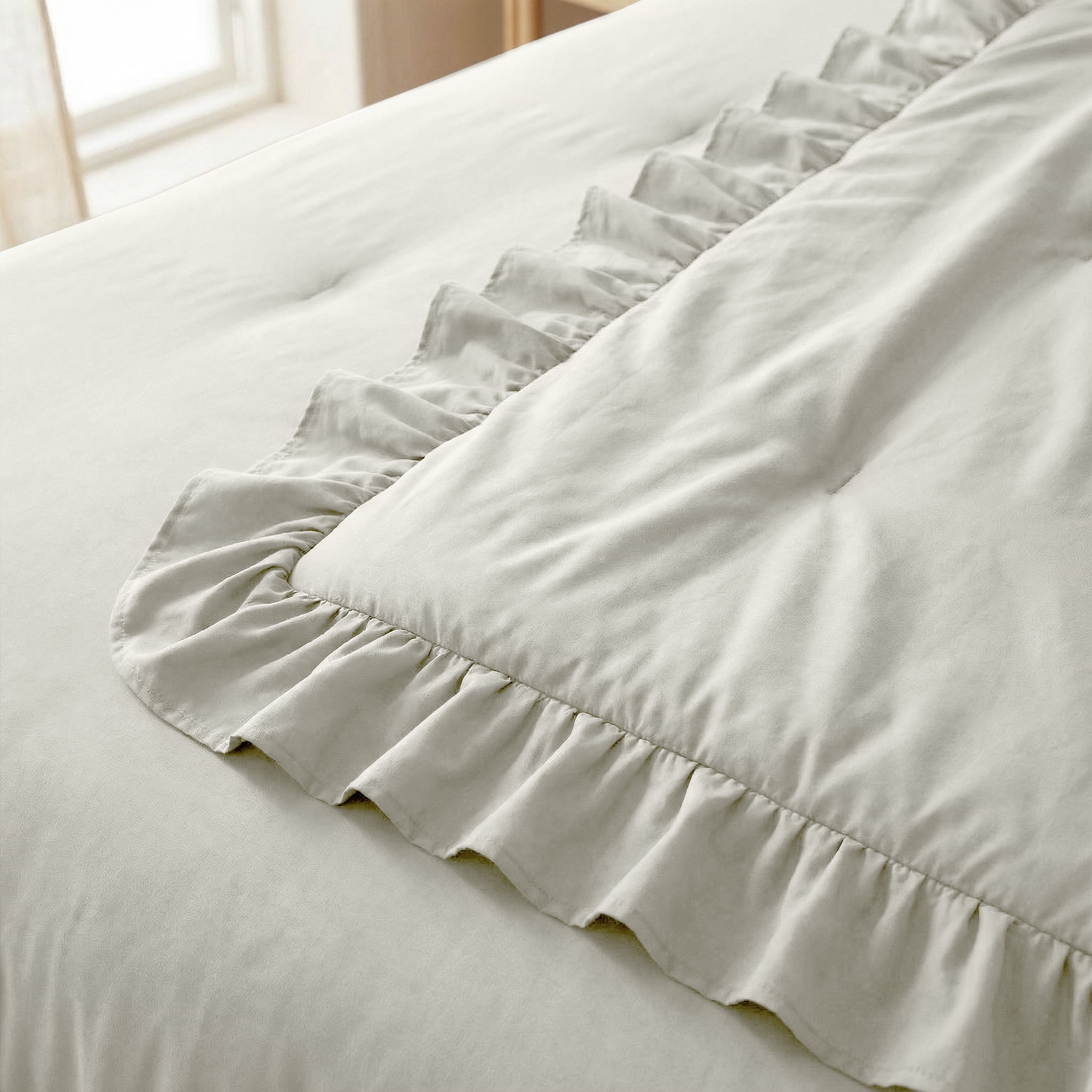 NordDream Lazy Ruffles peitto 140x200 rikkivalkoinen pestävä