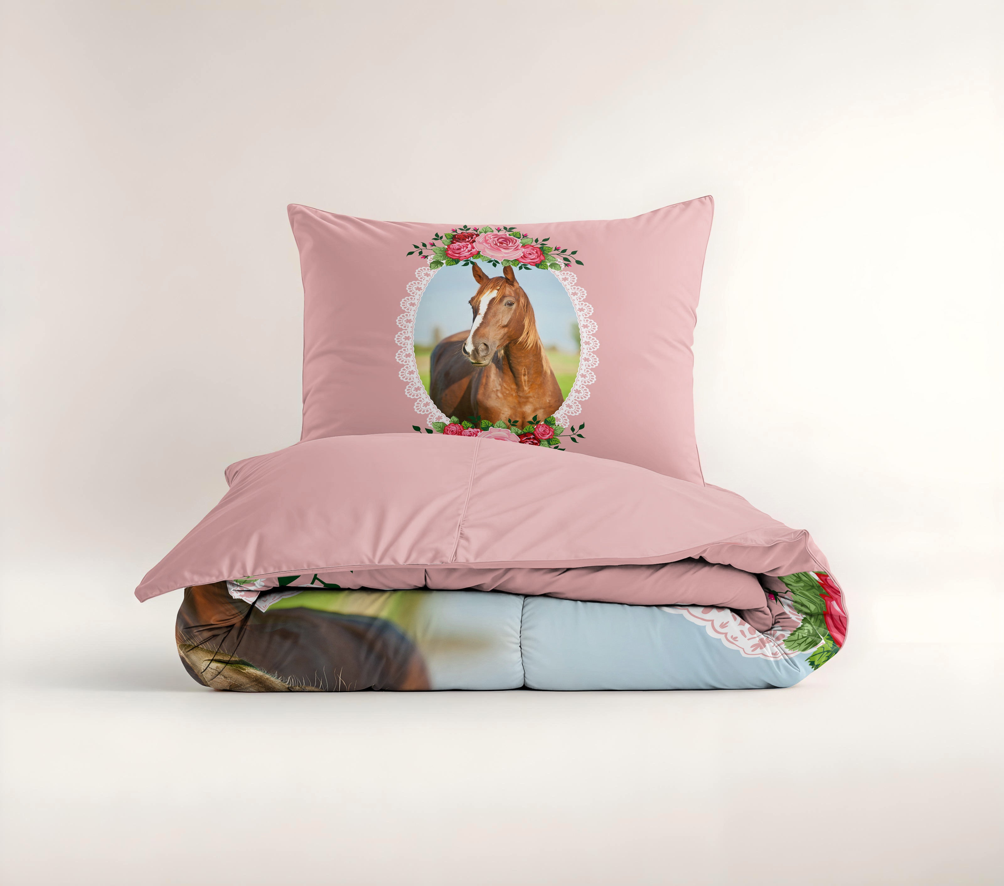 NordDream Kids Cute Horse Roze pussilakana 140x200 mikrokuitu
