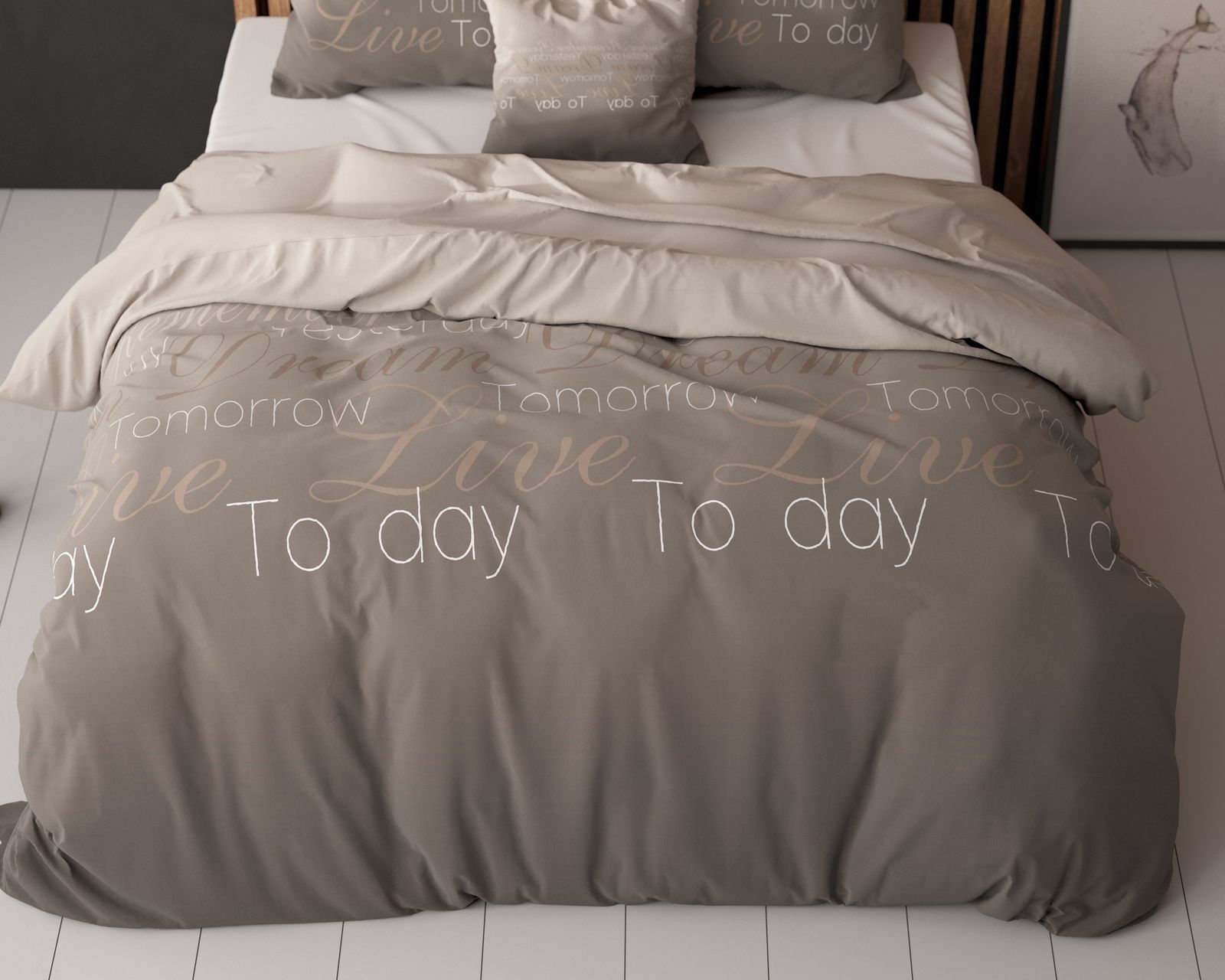 NordDream Elegance Live Today pussilakana 200x220 taupe kaksipuolinen