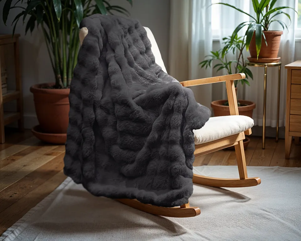 NordDream Pom Rabbit Fur torkkupeitto antrasiitti 150x200 tekoturkis