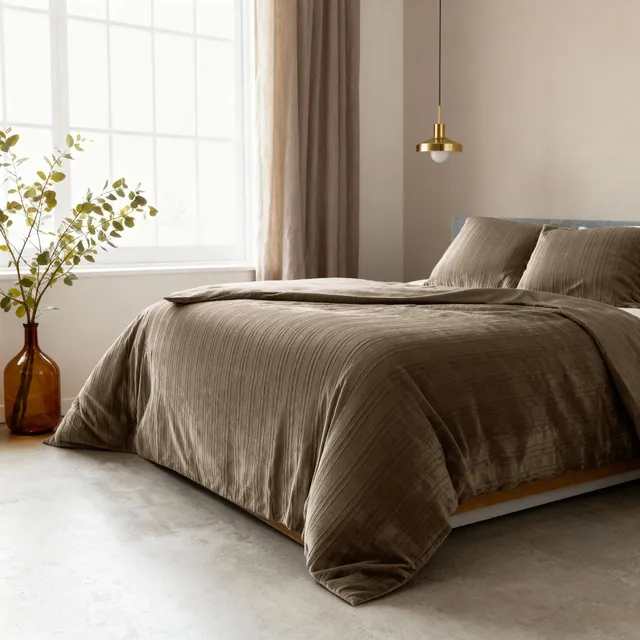NordDream Velvet Lining pussilakana taupe 200x200/220 cm sametti