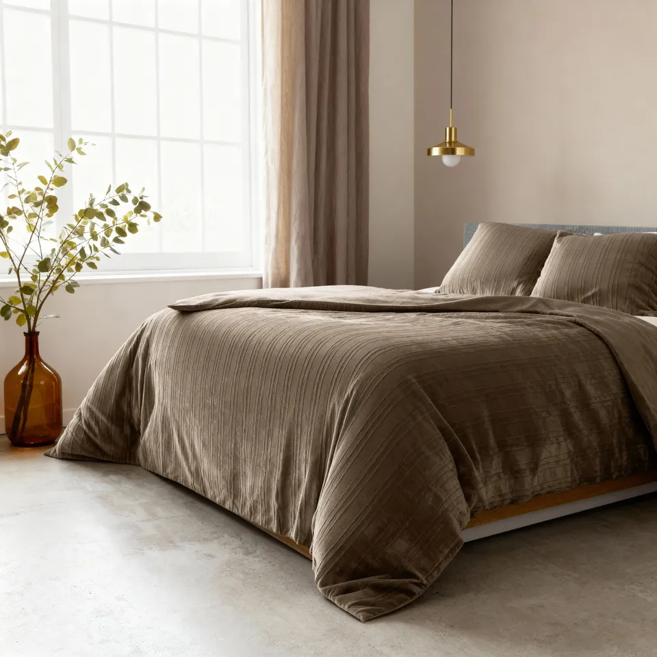 NordDream Velvet Lining pussilakana taupe 200x200/220 cm sametti