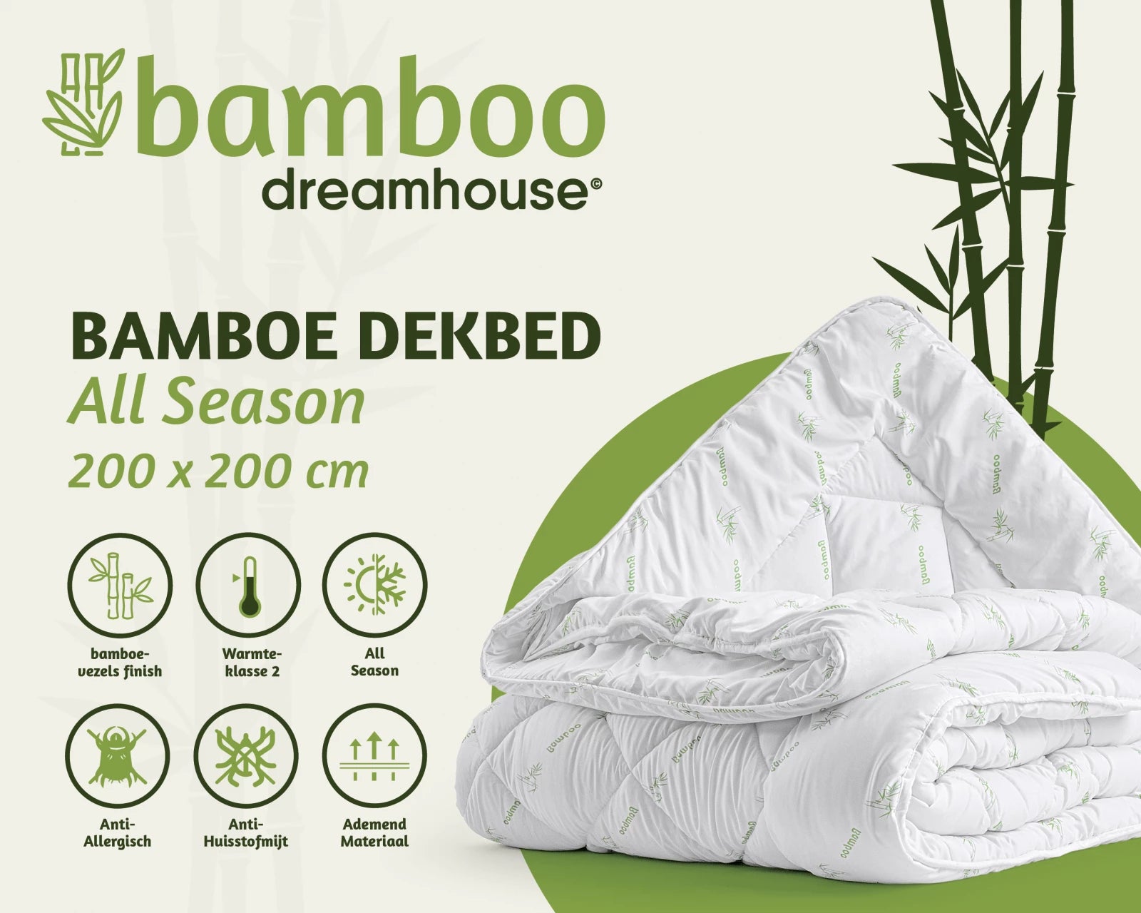 NordDream Bali Bamboo peitto 200x200 valkoinen lämpöluokka 2