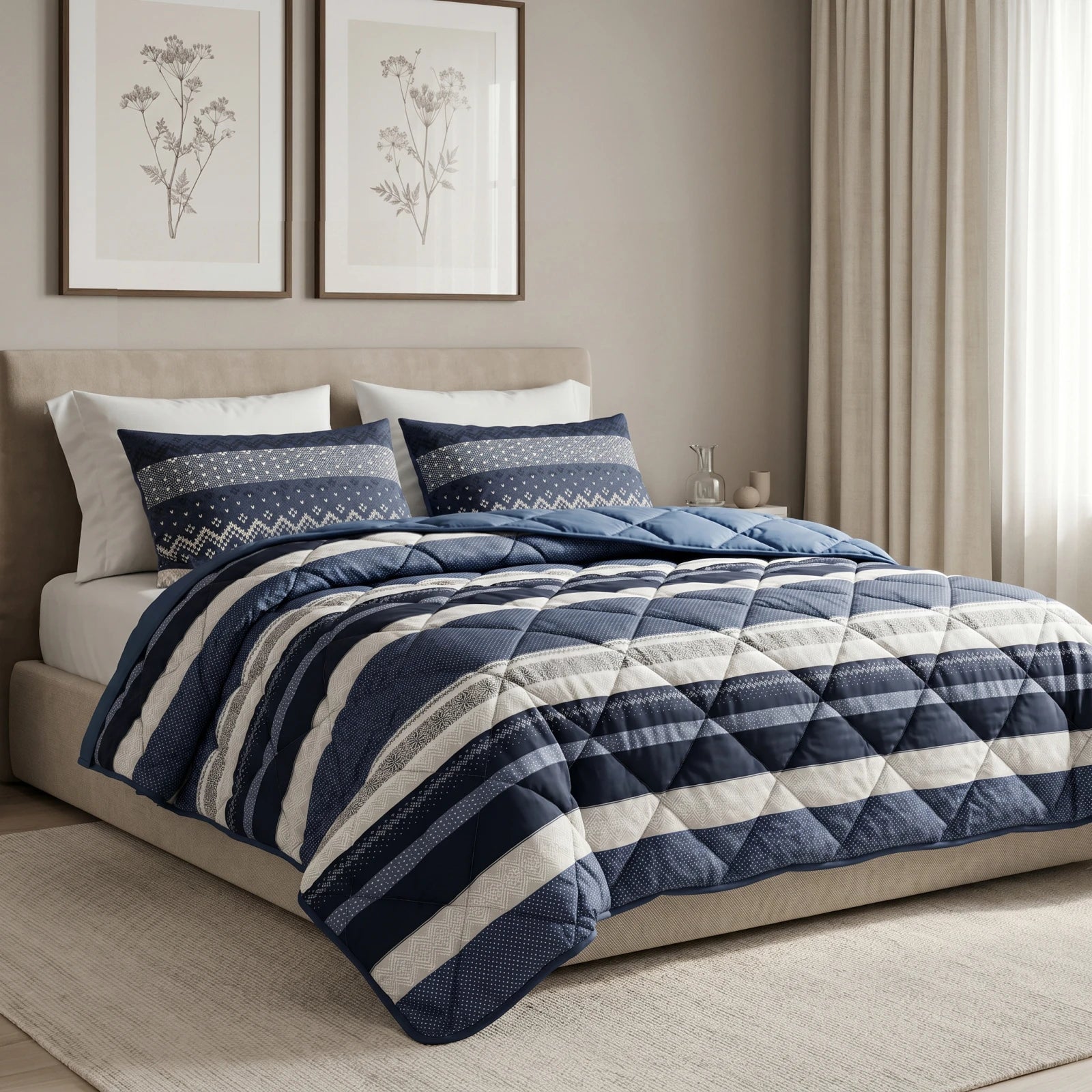 NordDream Uni Navy peitto tyynyliinoilla 200x200 cm pestävä