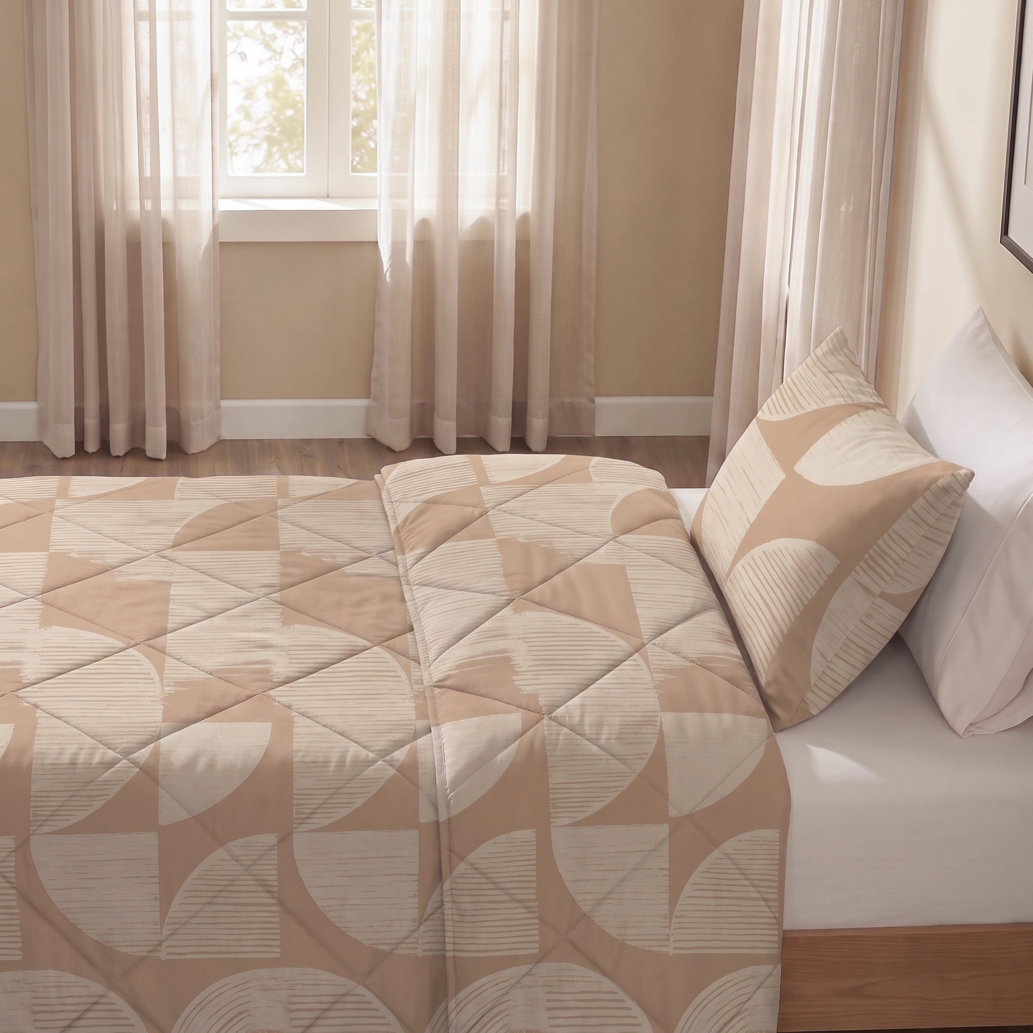NordDream Lazy Modern Geo peitto 200x220 hiekka mikrokuitu