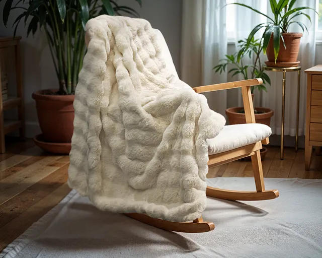 NordDream Pom Rabbit Fur torkkupeitto beige 150x200 tekoturkis