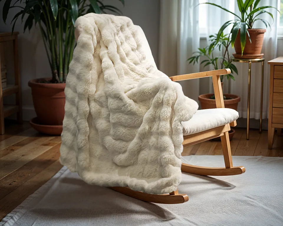 NordDream Pom Rabbit Fur torkkupeitto beige 150x200 tekoturkis
