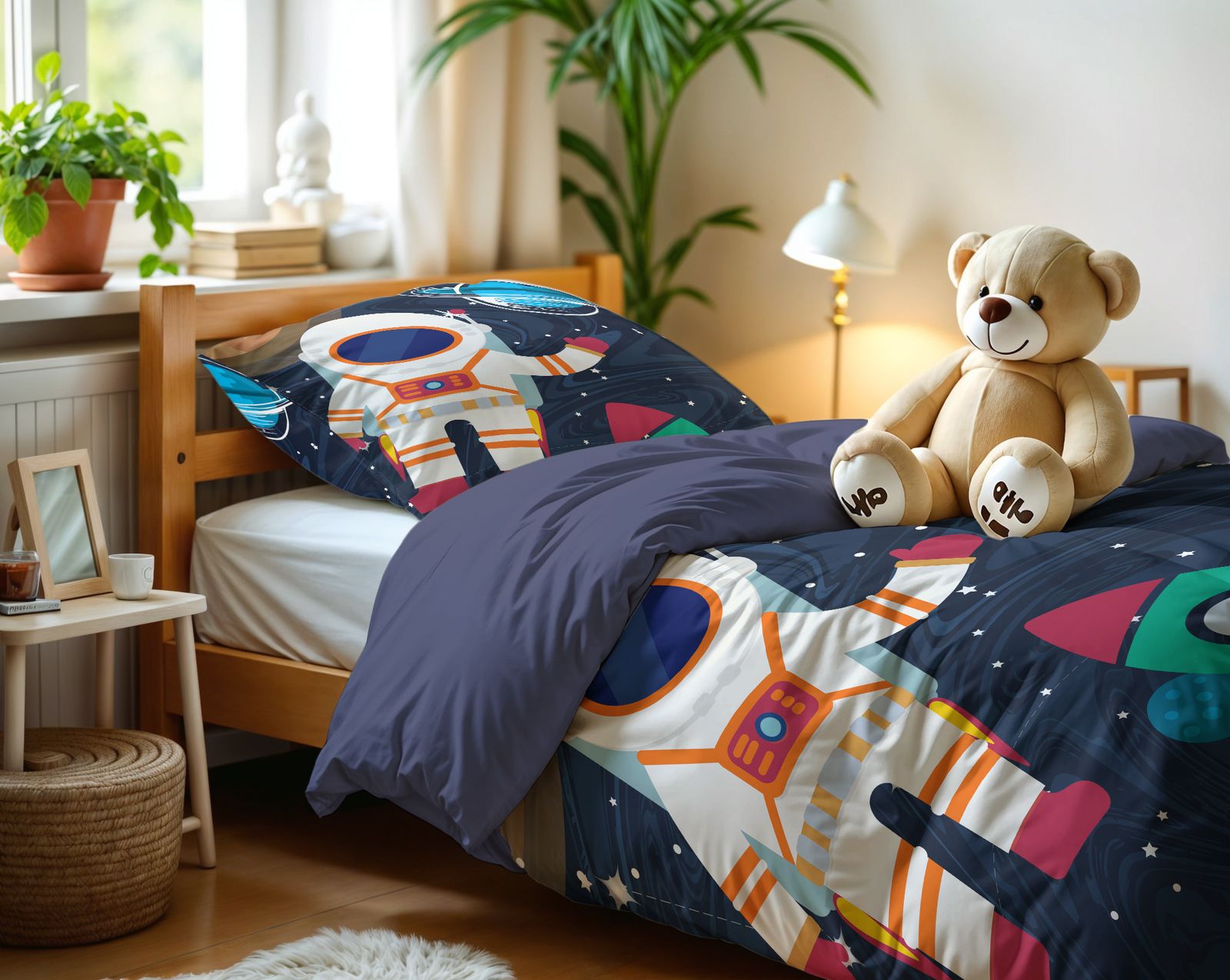 NordDream Kids Space Man 2 pussilakanasetti sininen 140x220 cm