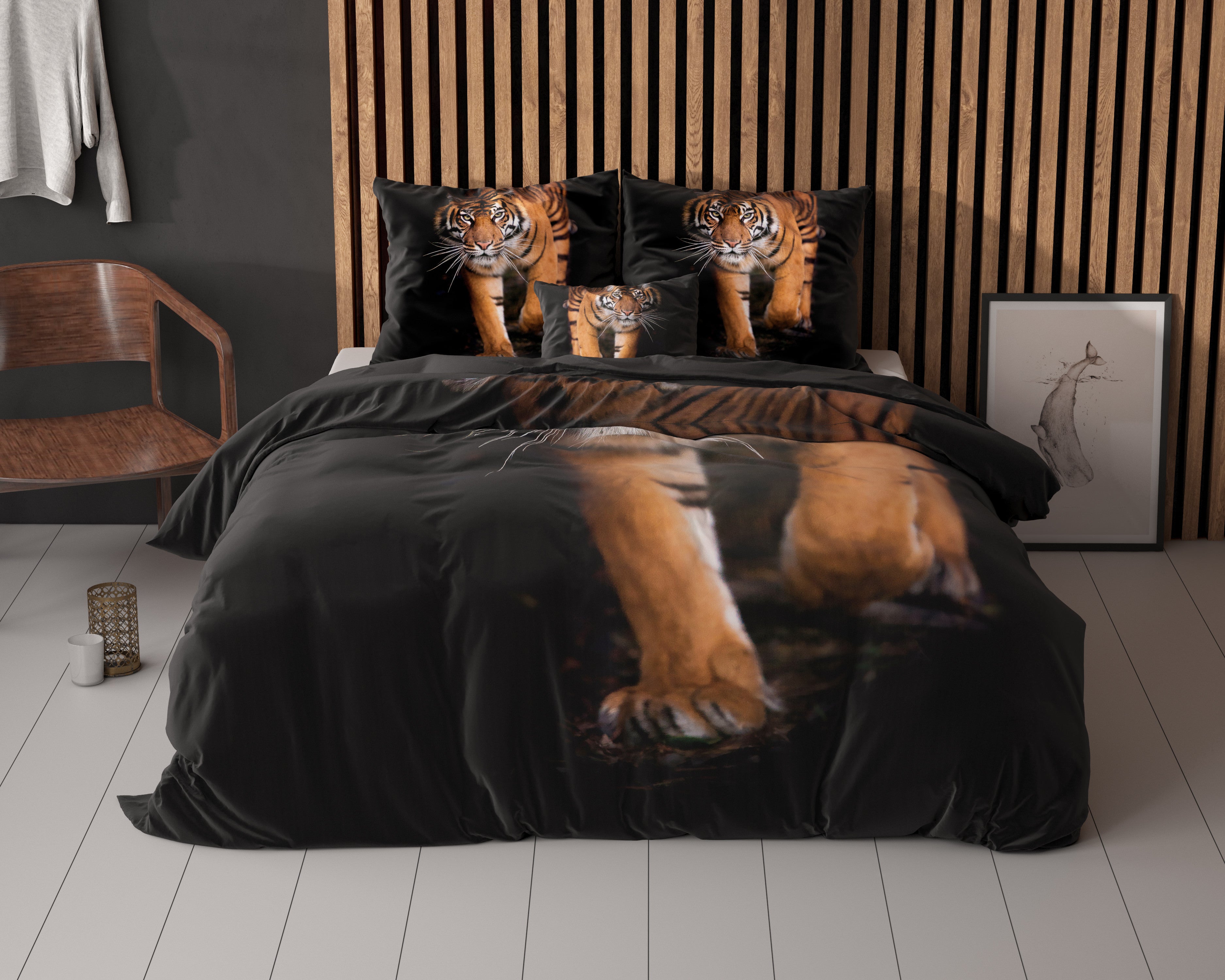 NordDream Essentials Tiger pussilakana Musta 140x200/220 kuviollinen