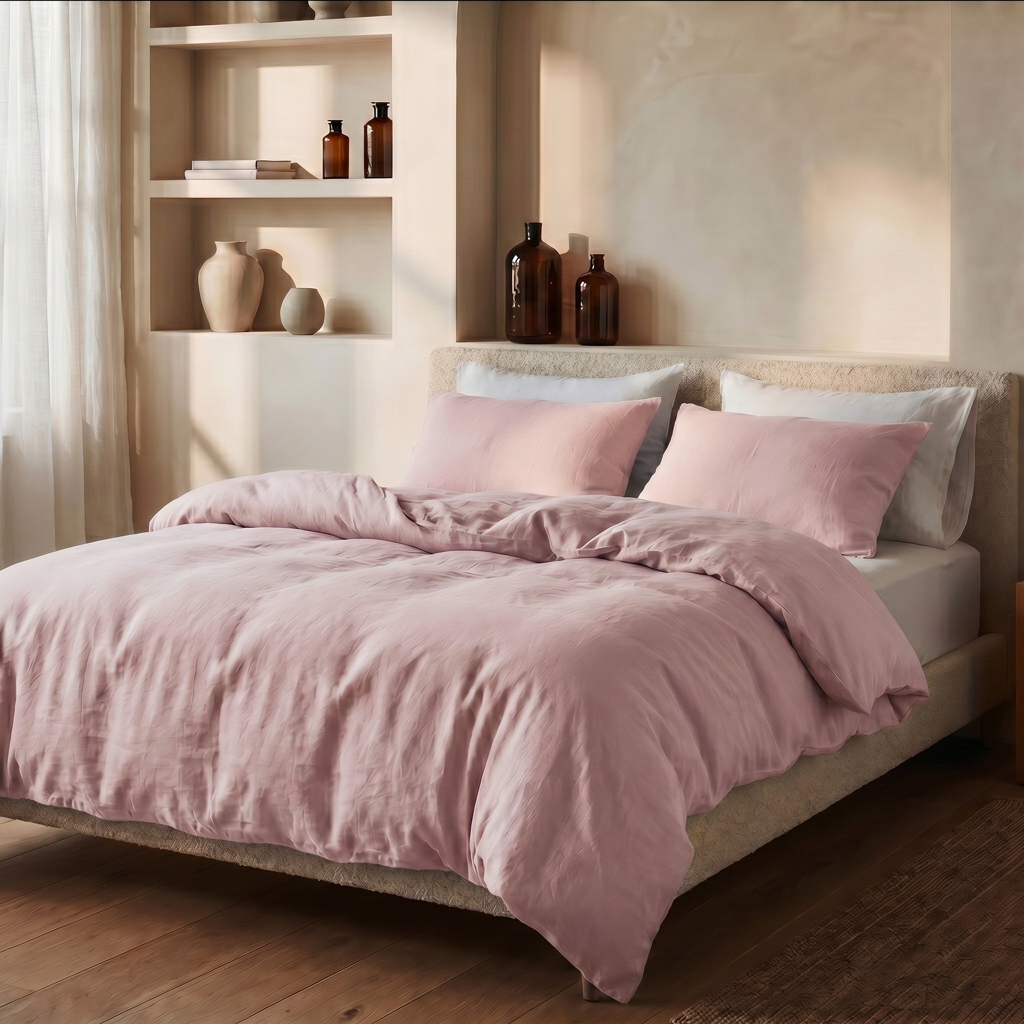 NordDream Stone Washed Roosa pussilakana 140x200/220 pehmeä puuvilla
