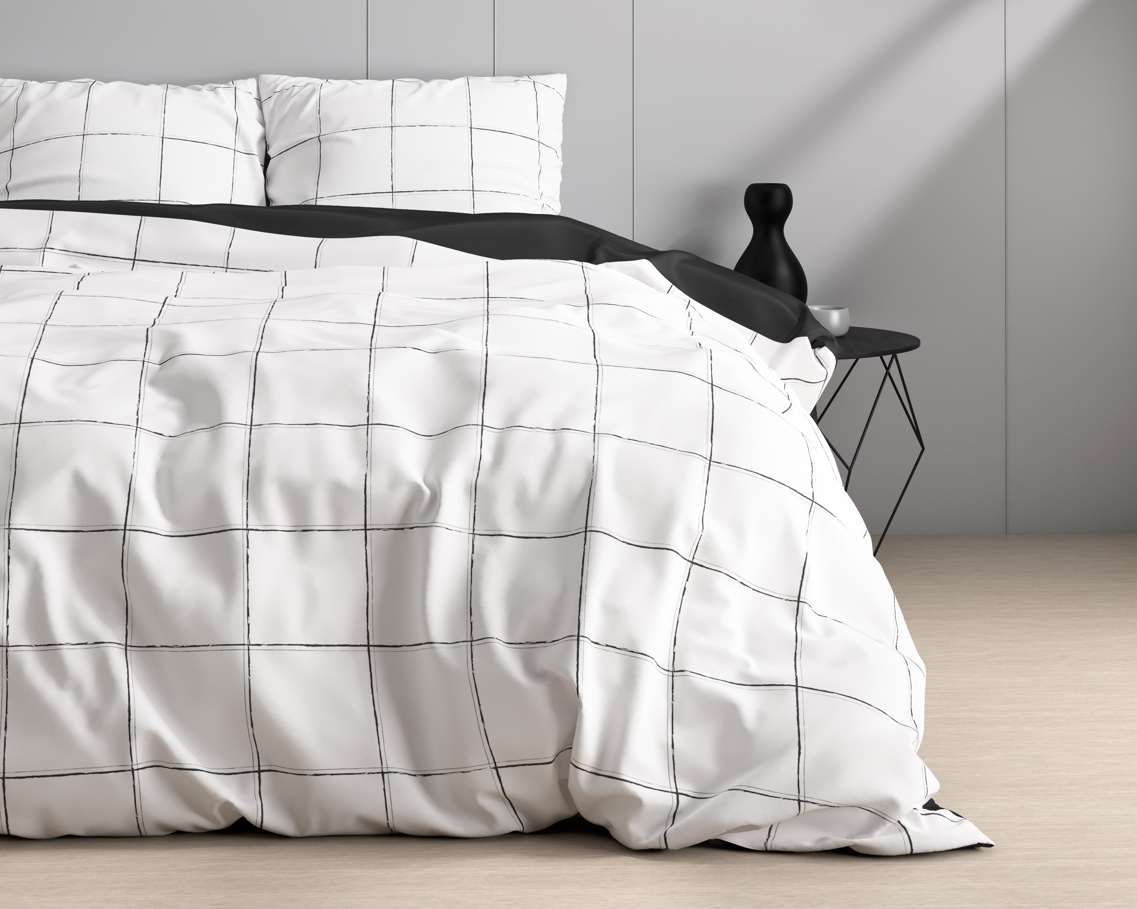 NordDream Satijn Deep Check pussilakana 240x220 valkoinen satiini
