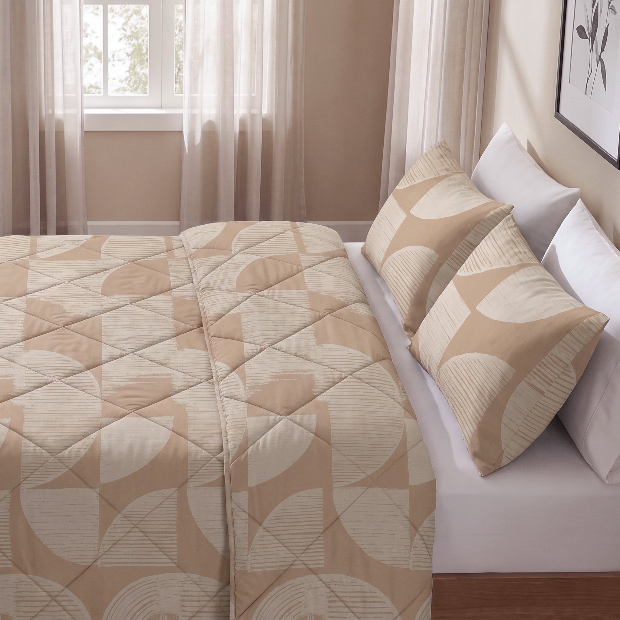 NordDream Lazy Modern Geo peitto 200x220 hiekka mikrokuitu