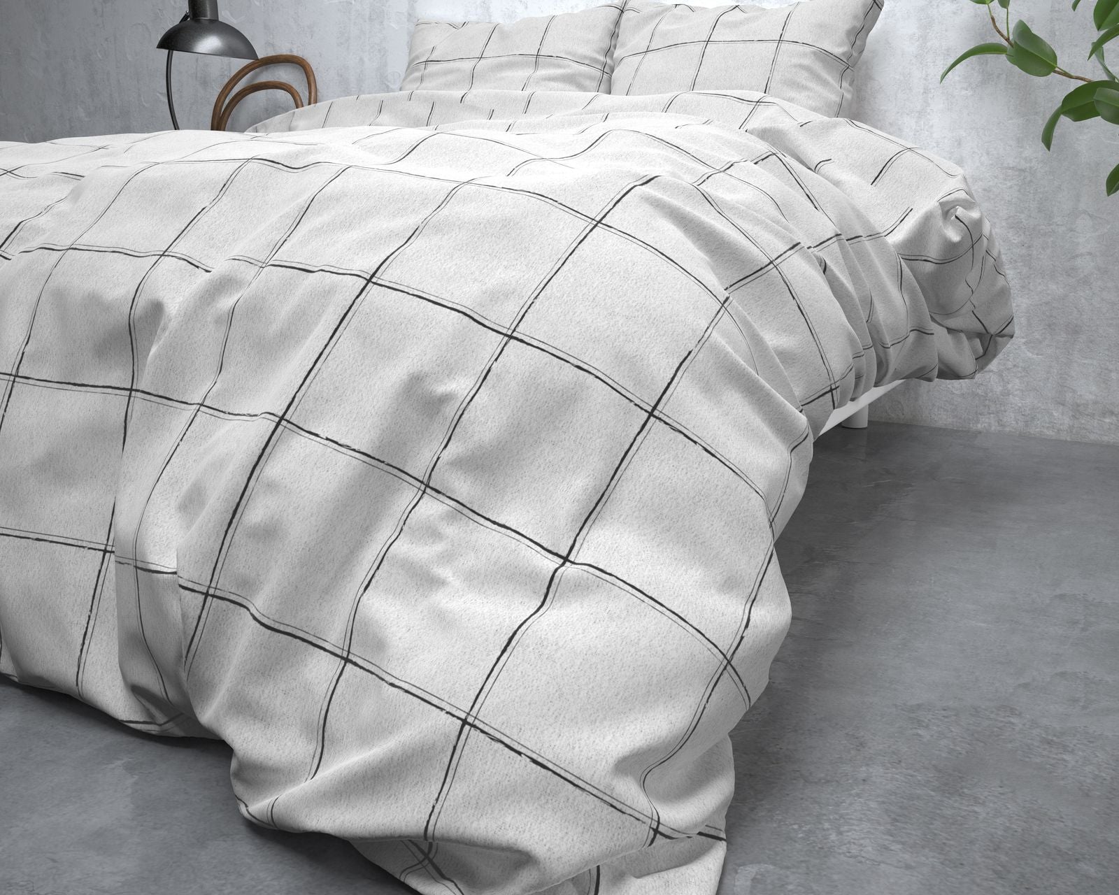 NordDream Flanel Deep check pussilakana 200x200/220 valkoinen