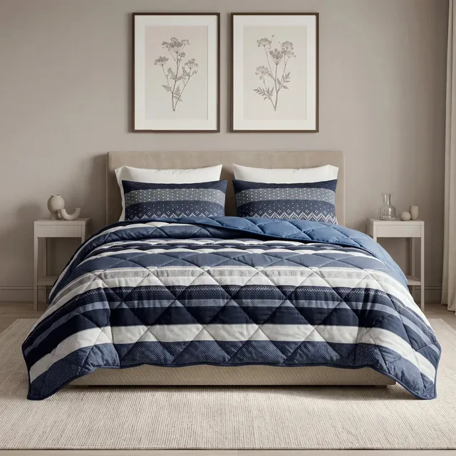 NordDream Uni Navy peitto tyynyliinoilla 200x200 cm pestävä