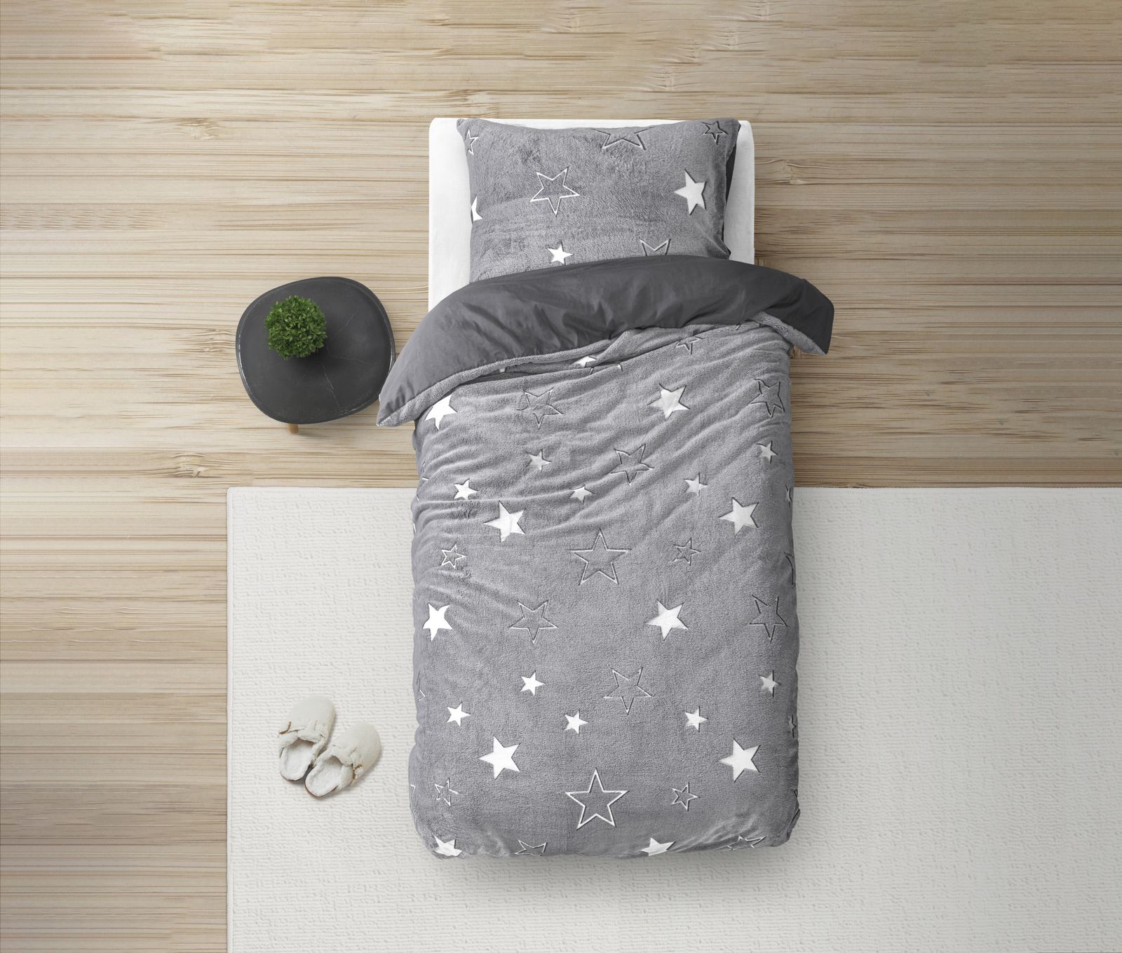 NordDream Kids Glow in the Dark Stars pussilakana 140x220 hohtava harmaa