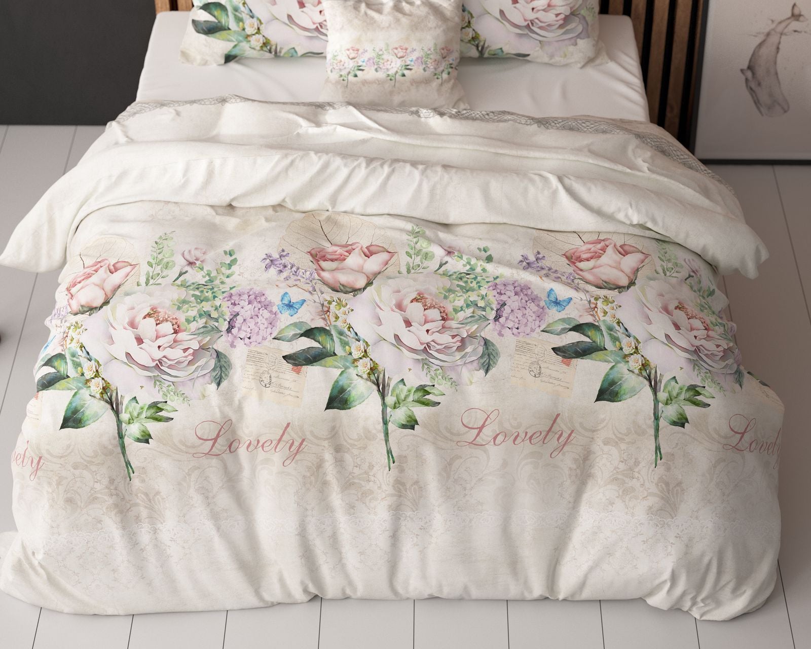NordDream Elegance Lovely Flower Beige pussilakana 200x220 kaksipuolinen