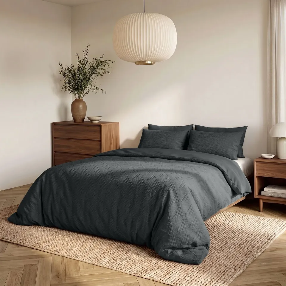 NordDream Embossed Modern Geo 3D pussilakana 200x200 antrasiitti