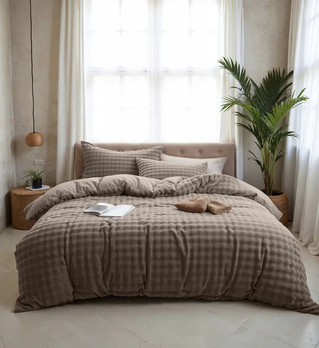 NordDream Teddy Pompom tekoturkis pussilakana 200x220 taupe pehmeä