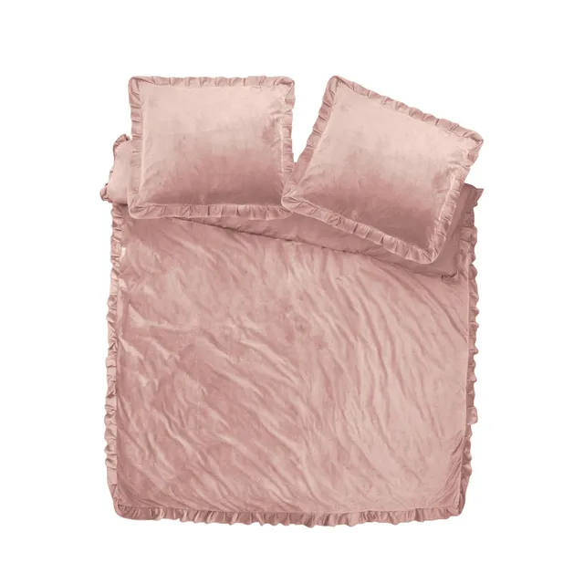 NordDream Velvet Ruffles pussilakana 140x220 vanha roosa sametti