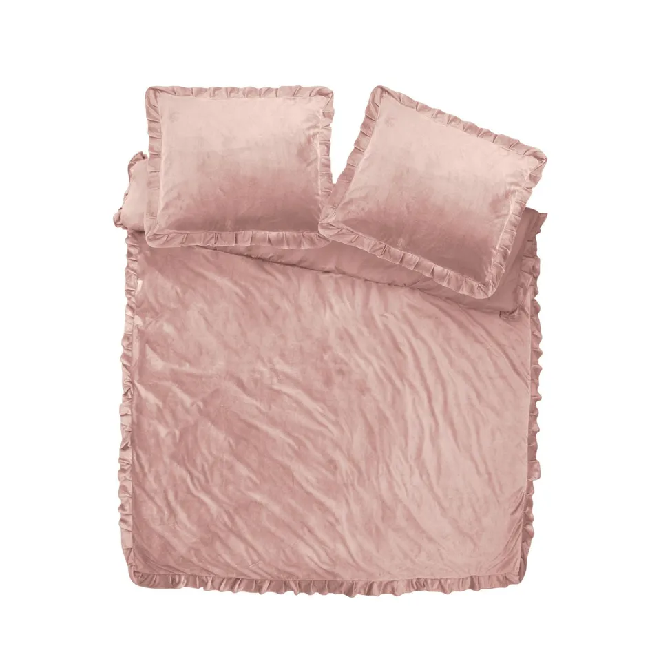NordDream Velvet Ruffles pussilakana 140x220 vanha roosa sametti